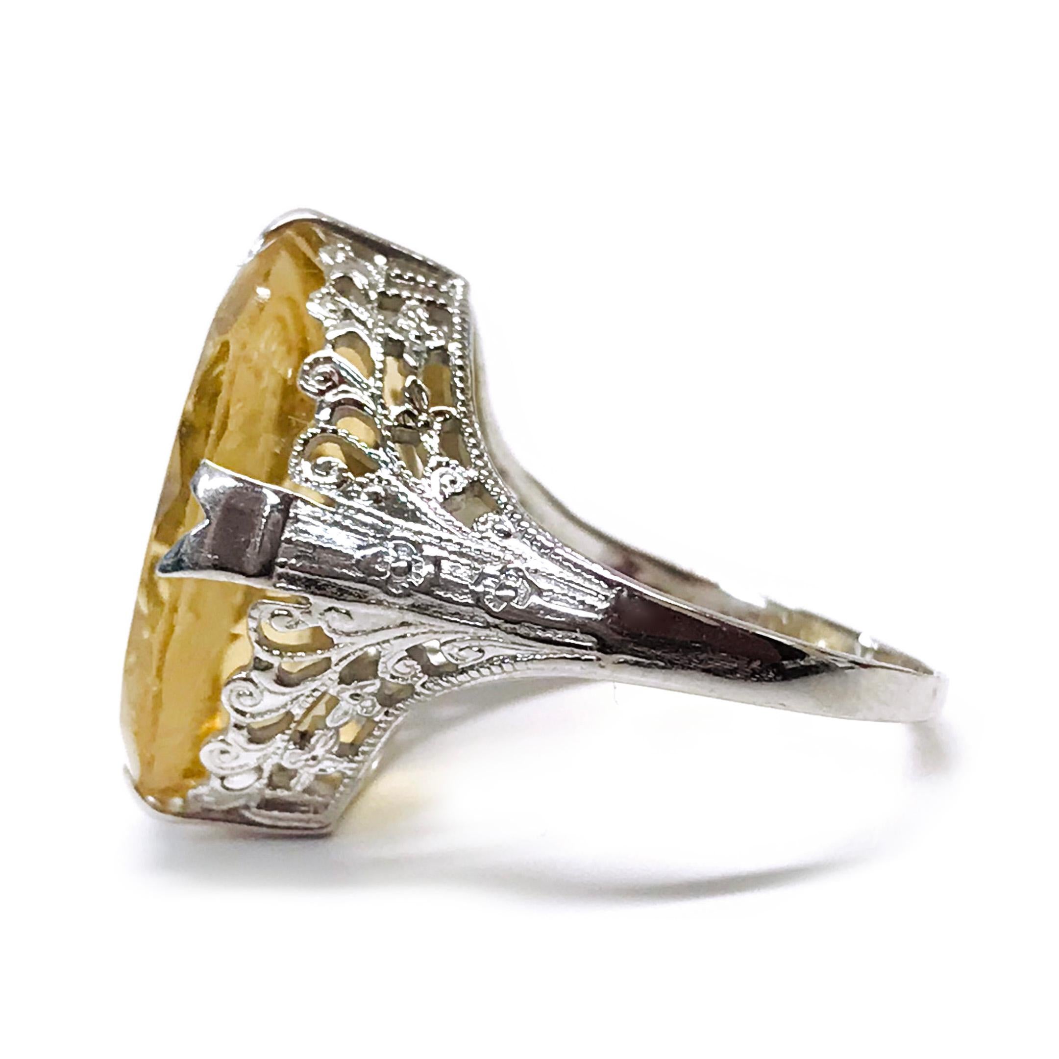 Oval Cut White Gold Citrine Intaglio Ring For Sale