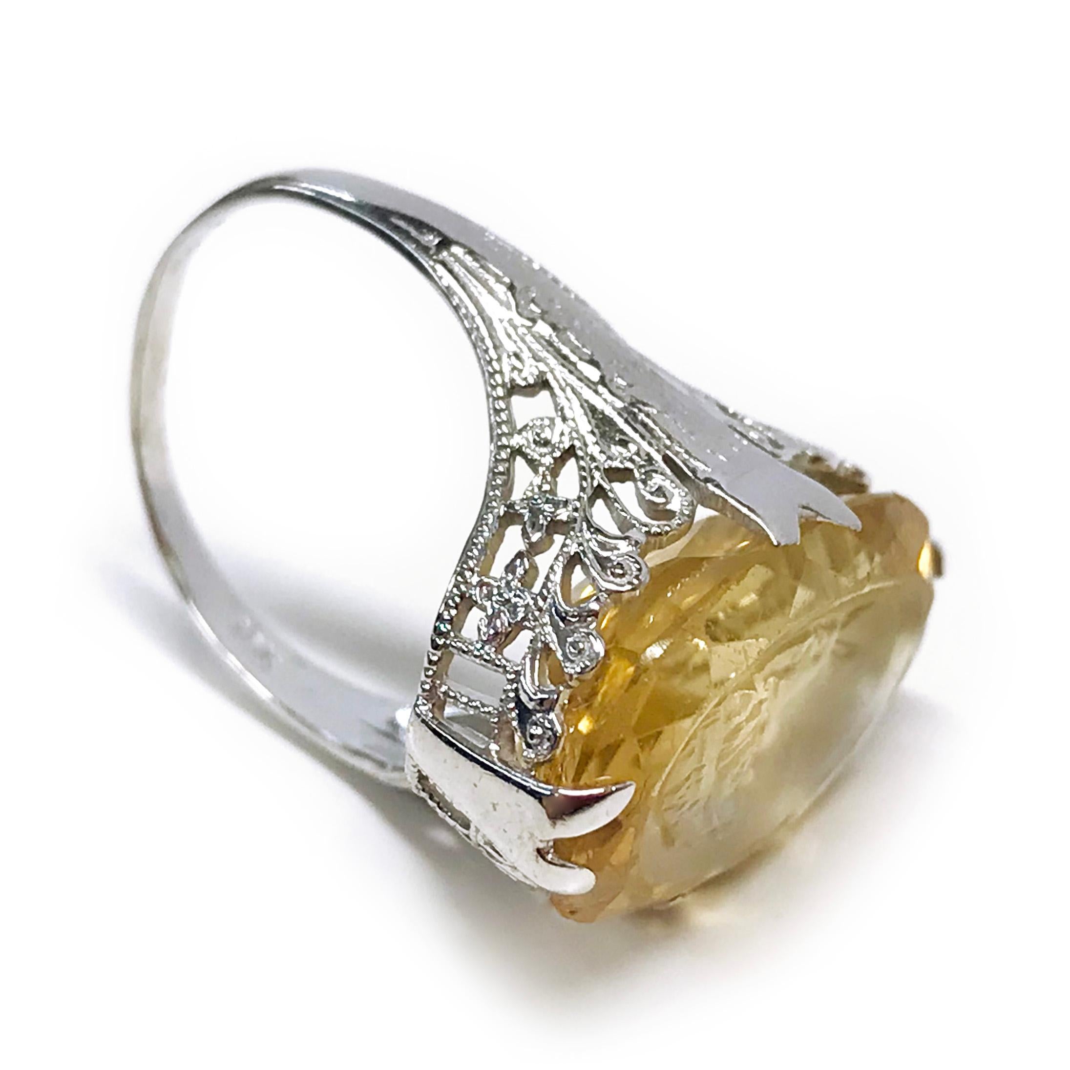 White Gold Citrine Intaglio Ring In Good Condition For Sale In Palm Desert, CA