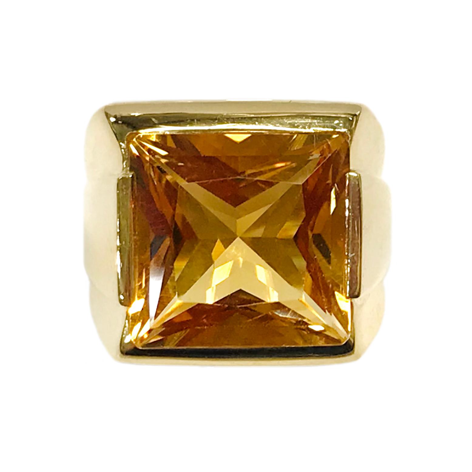 Square Cut 18 Karat Citrine Ring