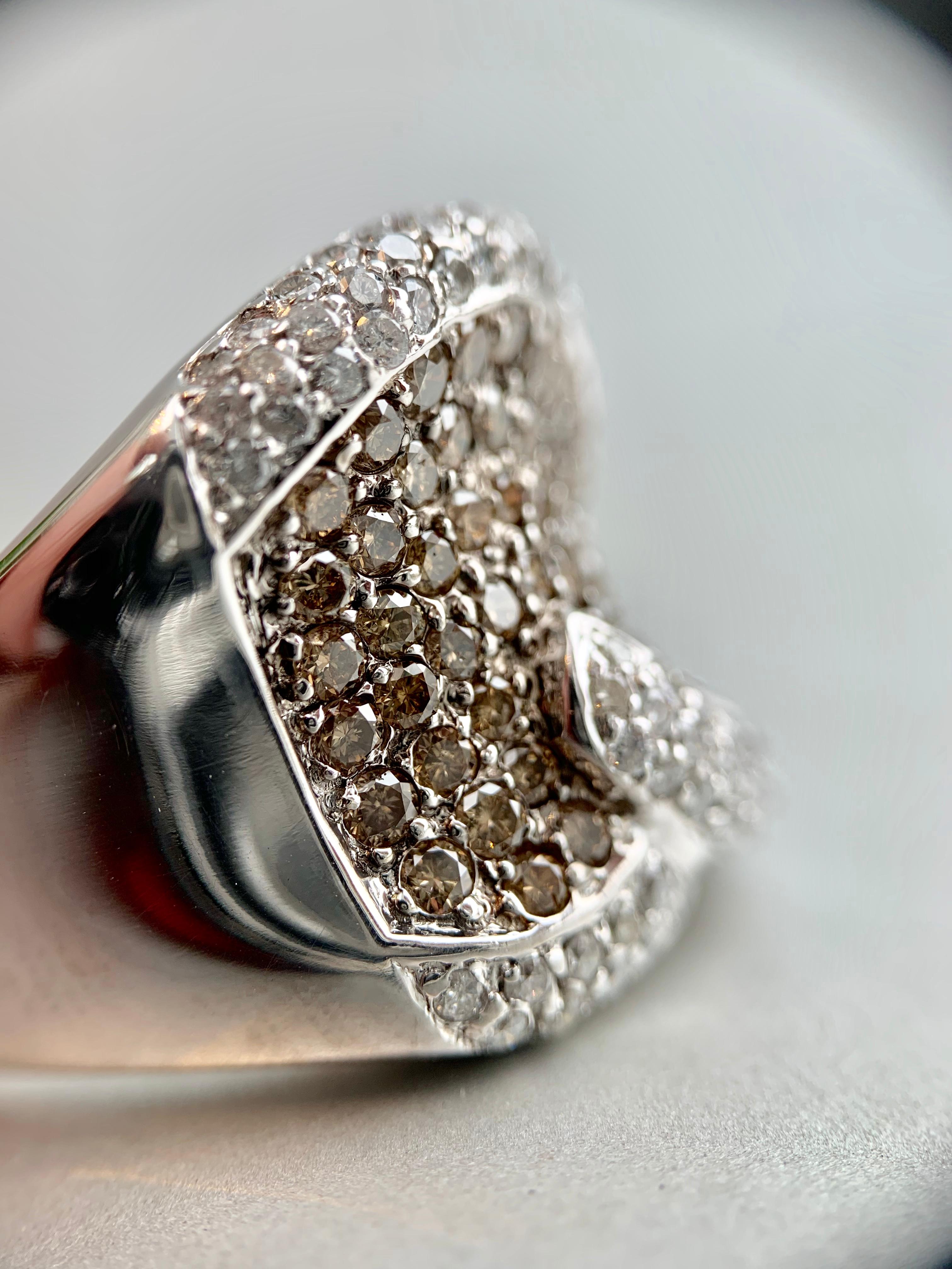 18 Karat Cognac and White Diamond Wide Ring For Sale 5