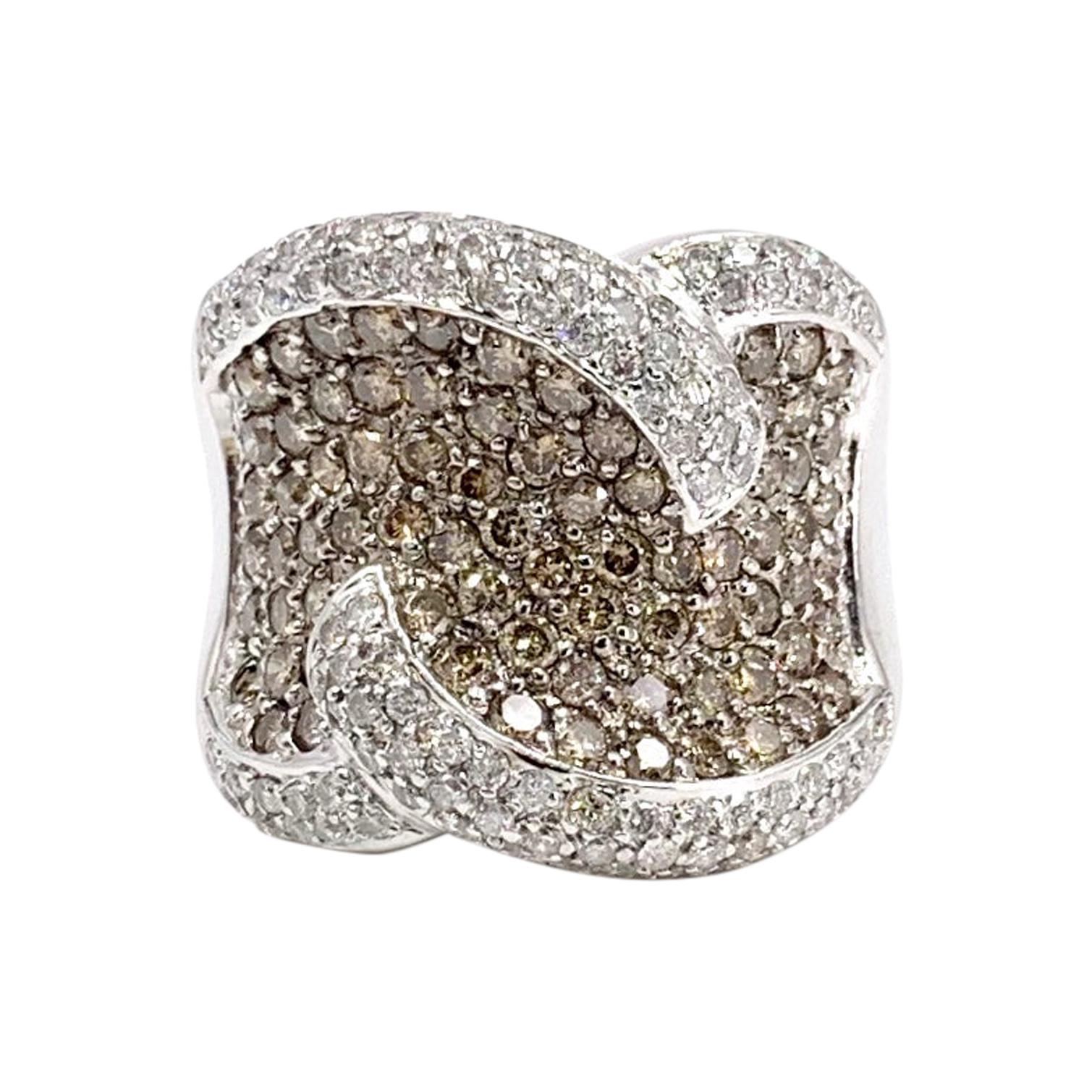 18 Karat Cognac and White Diamond Wide Ring For Sale