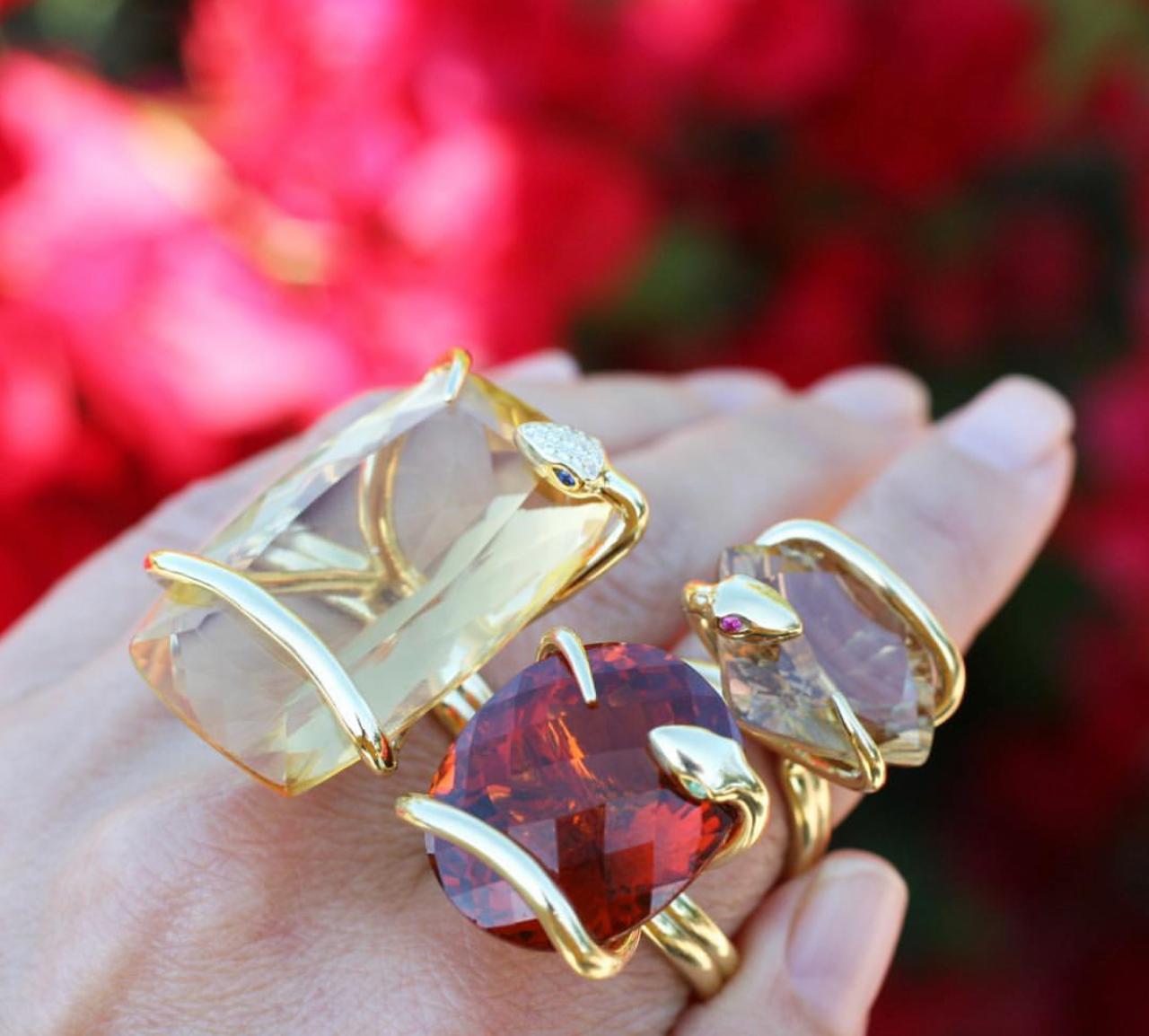 18 Karat Color Changing Natural Citrine Climbing Snake Ring  2