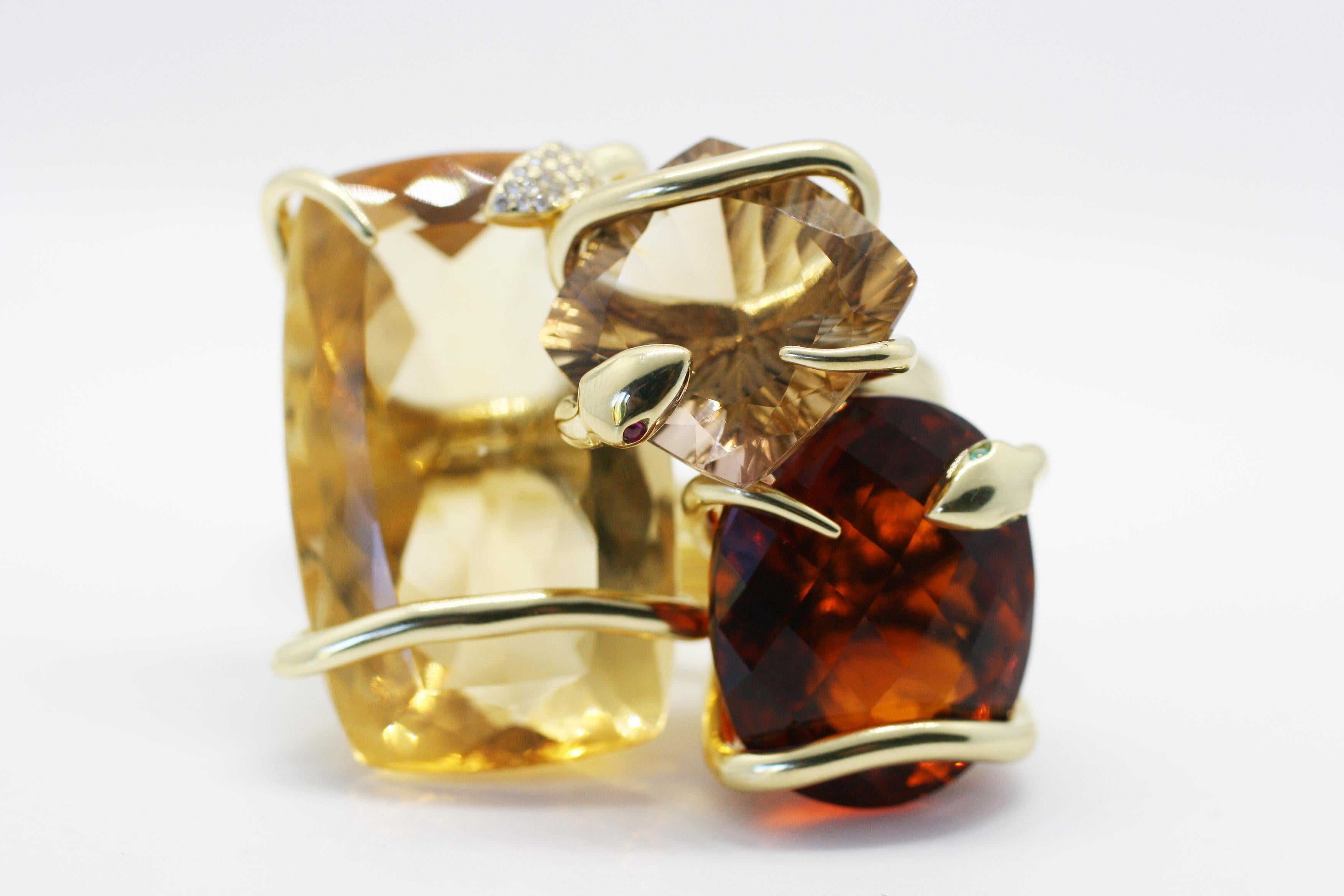 18 Karat Color Changing Natural Citrine Climbing Snake Ring  3