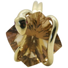 18 Karat Color Changing Natural Citrine Climbing Snake Ring 