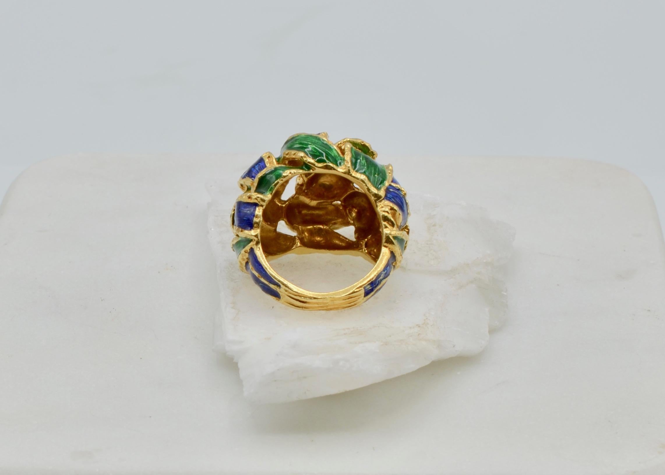 18 Karat Colorful Woven Enamel Dome Ring For Sale 1