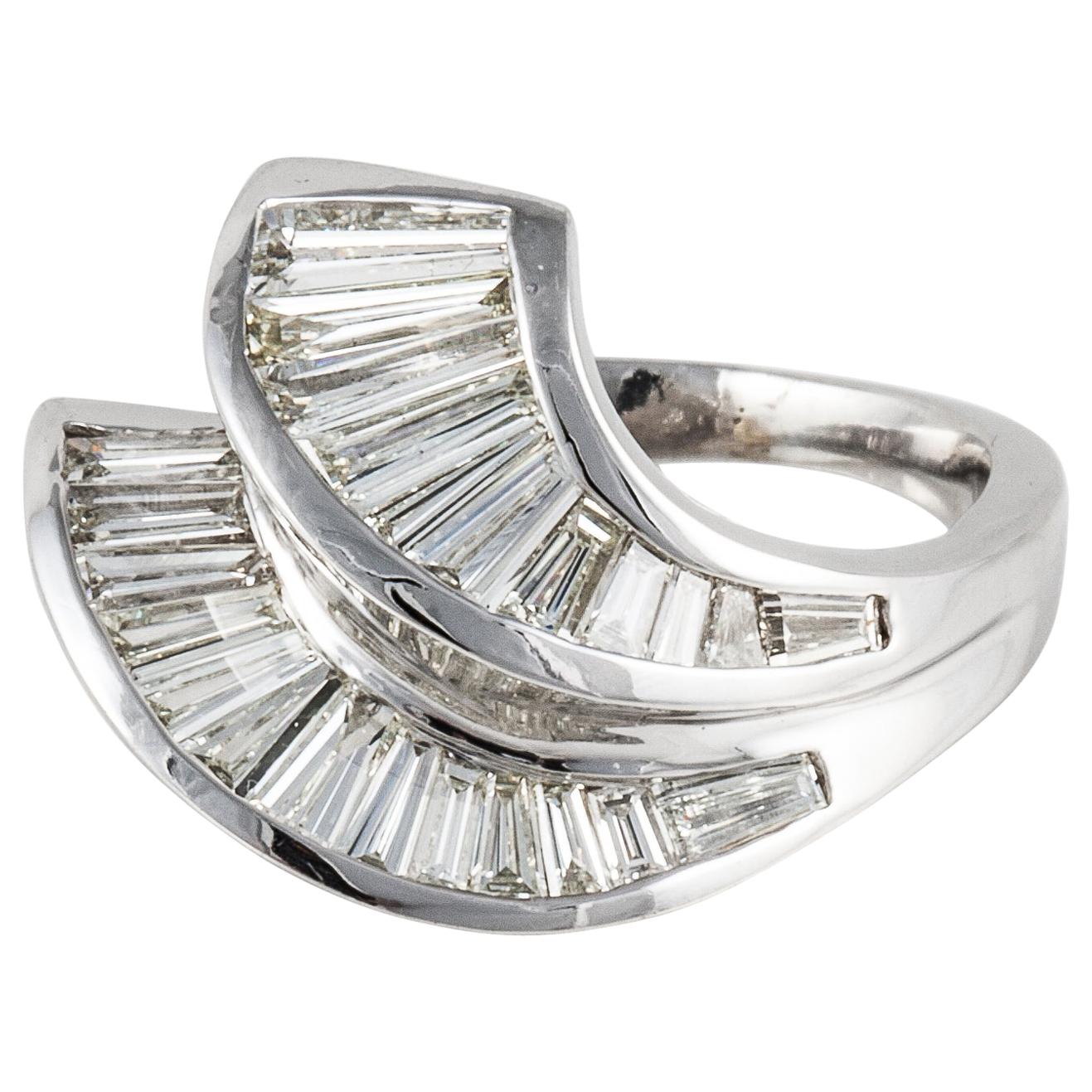 Contemporary Baguette Diamond Double Row Ring in 18K White Gold
