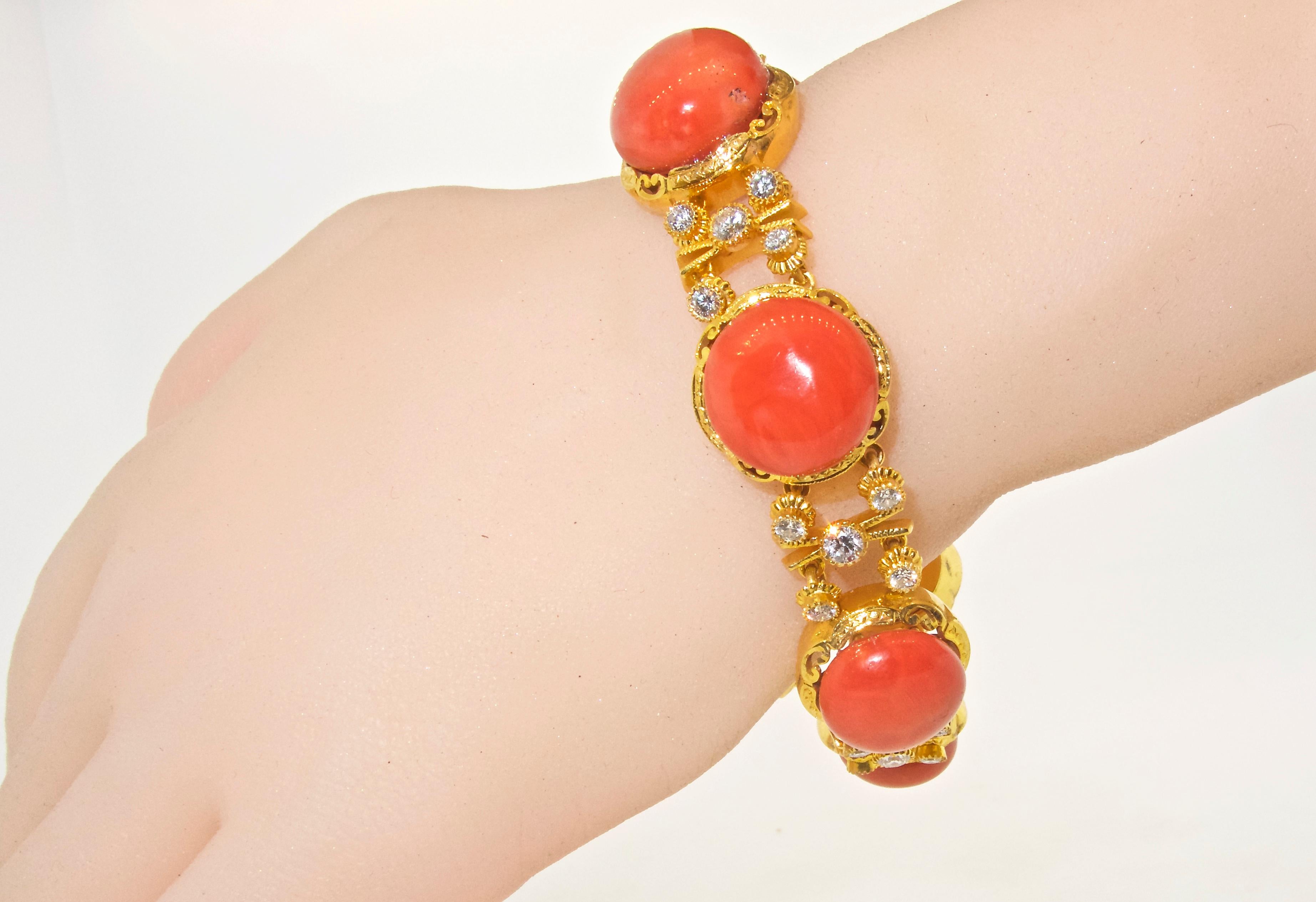 18 Karat, Coral and Diamond Bracelet 1