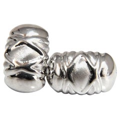 18 Karat Cross Wave Pattern Textured Clip Earrings