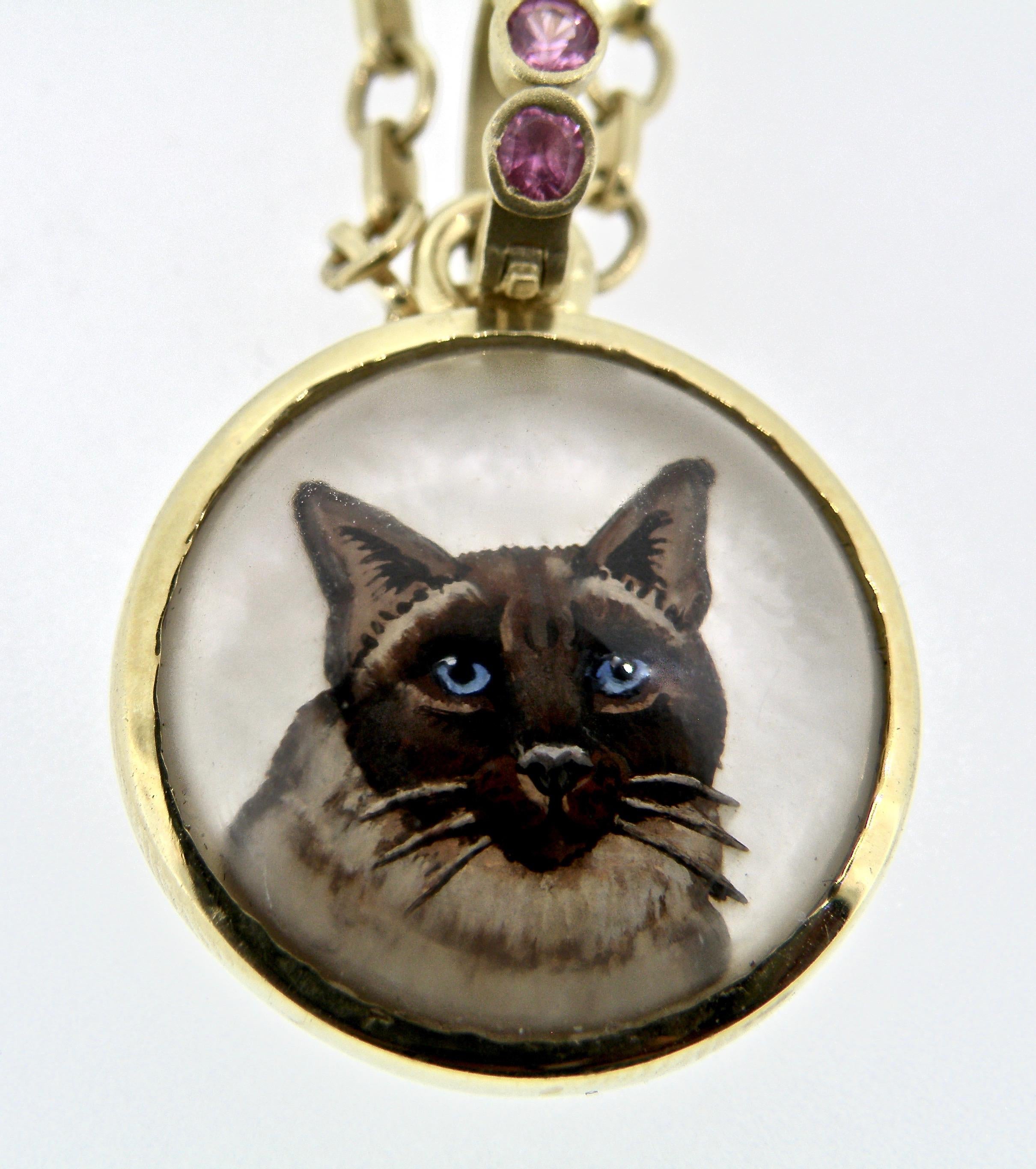 Women's or Men's 18 Karat Crystal Cat Pendant
