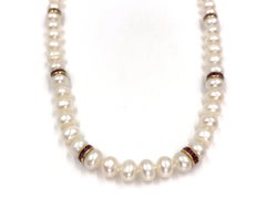 18 Karat Cultured Pearl and Ruby Necklace