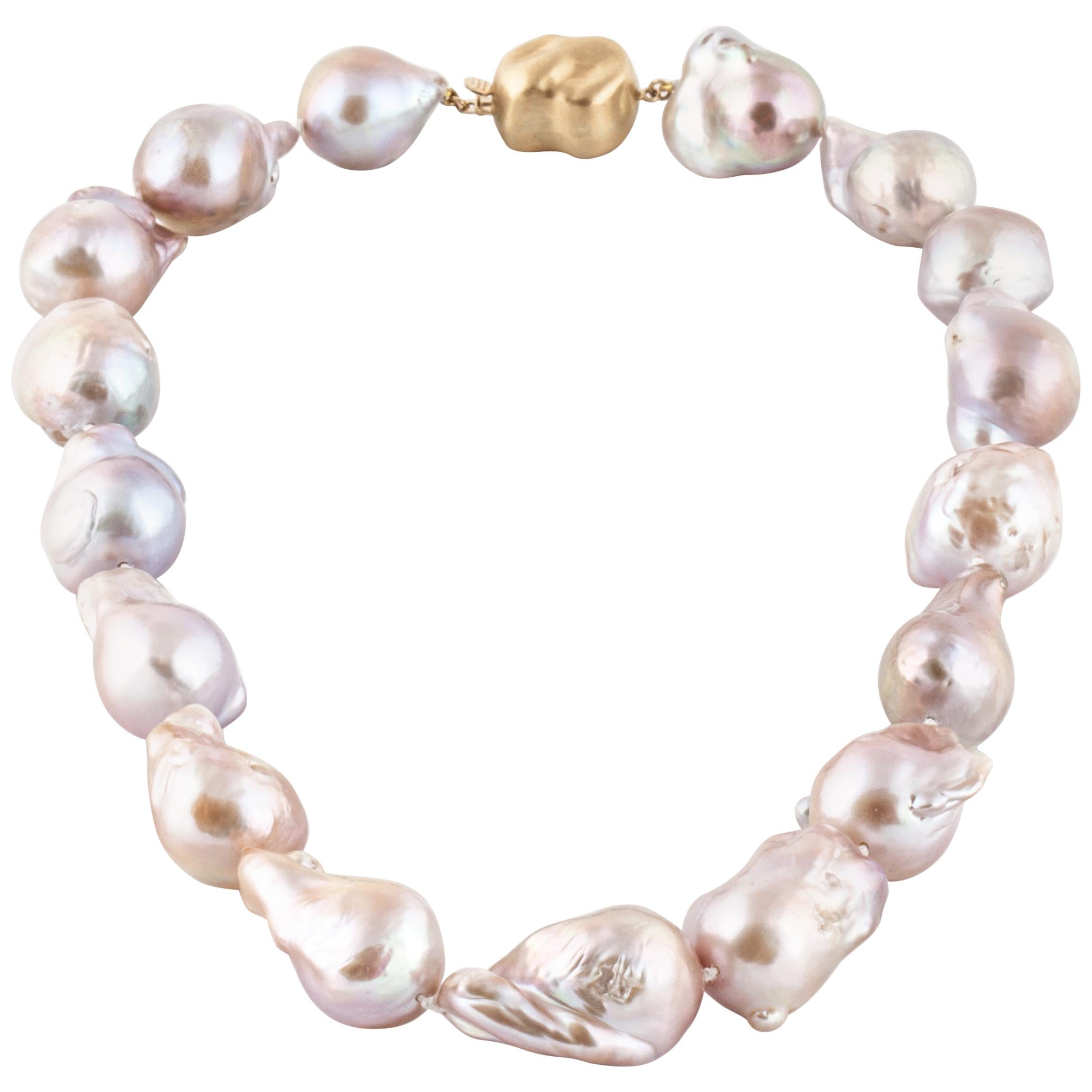 Silver clasp Pink natural Baroque Pearl Necklace 18 inches Bohemia 