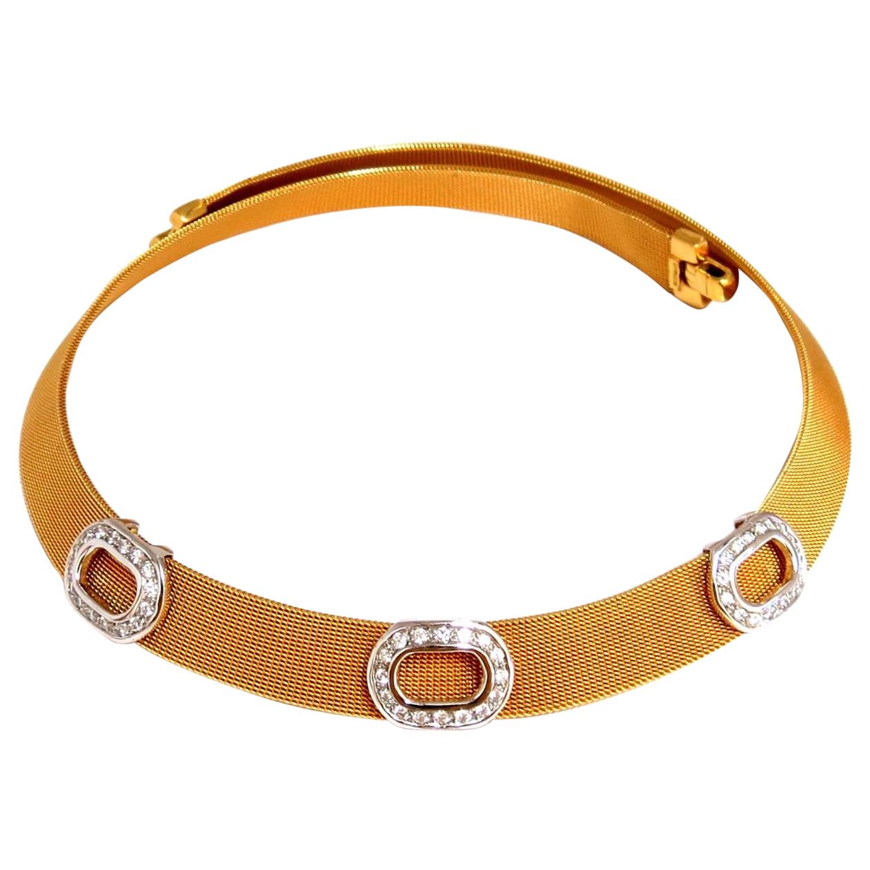 18 Karat DAG Italy Flex Mesh Three Oval Diamonds Necklace* For Sale