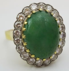 18 Karat Dark Green Jade and Diamond Ring