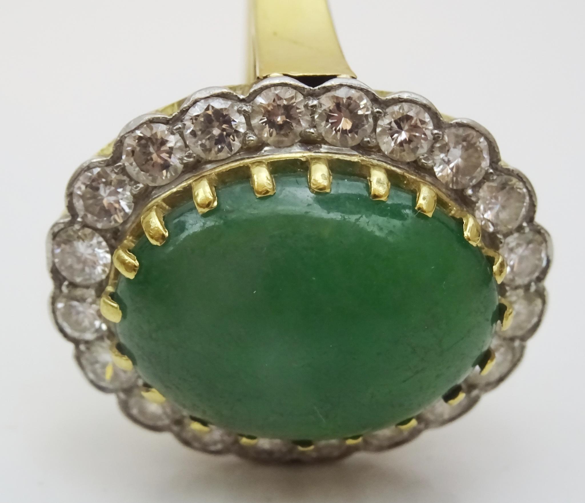 18 Karat Dark Green Jade and Diamond Ring For Sale 1
