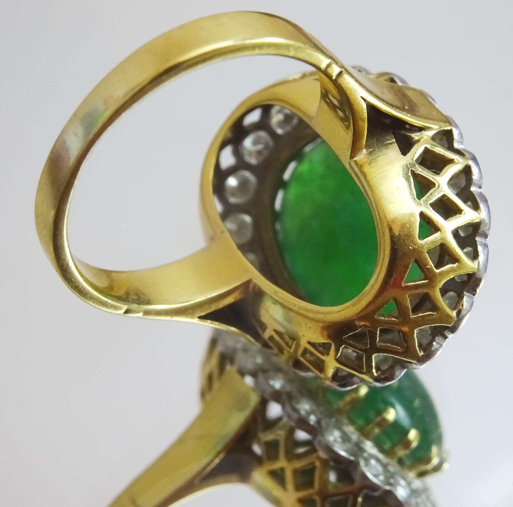 18 Karat Dark Green Jade and Diamond Ring For Sale 2