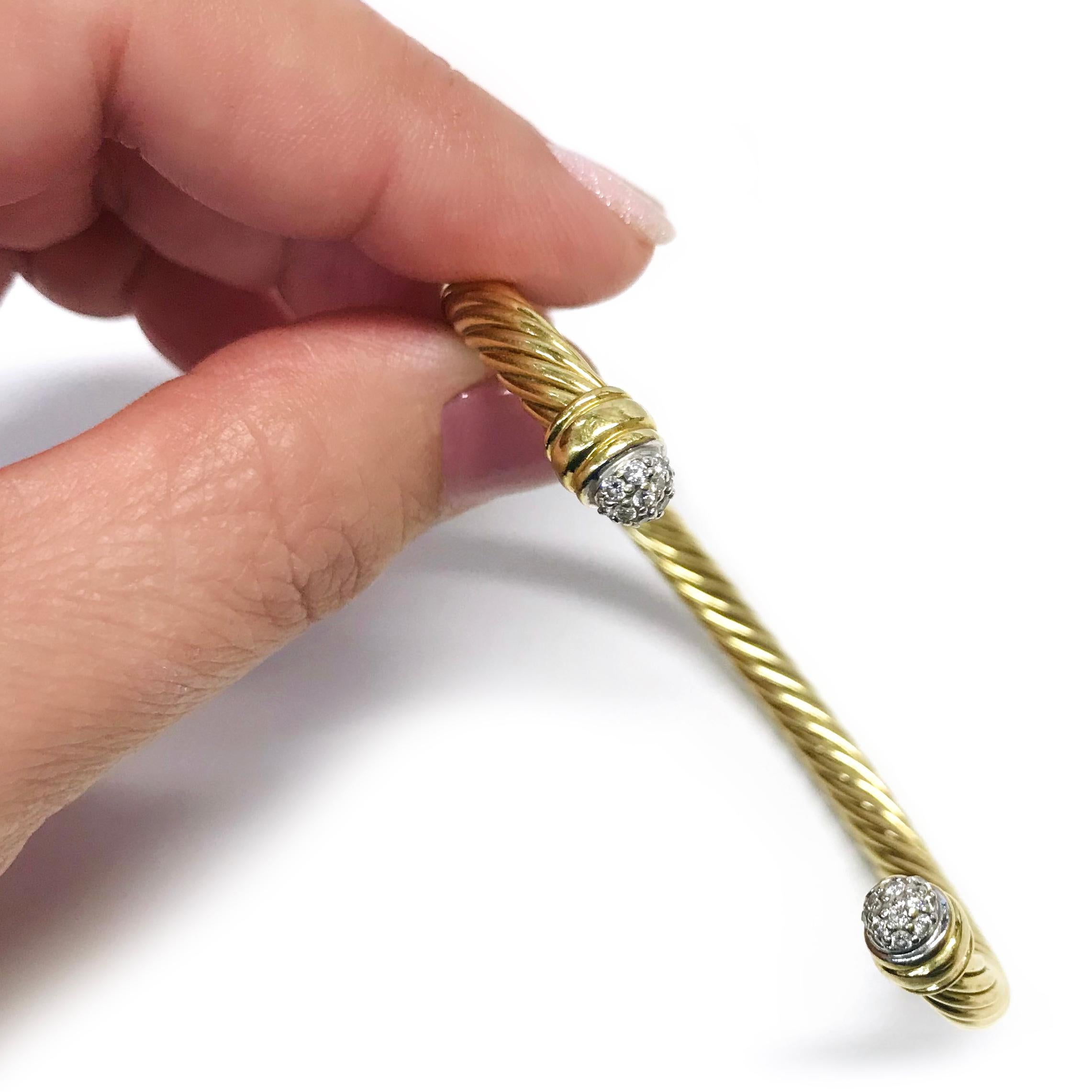 David Yurman Diamond Pave Spira Cable Cuff Bracelet In Good Condition In Palm Desert, CA