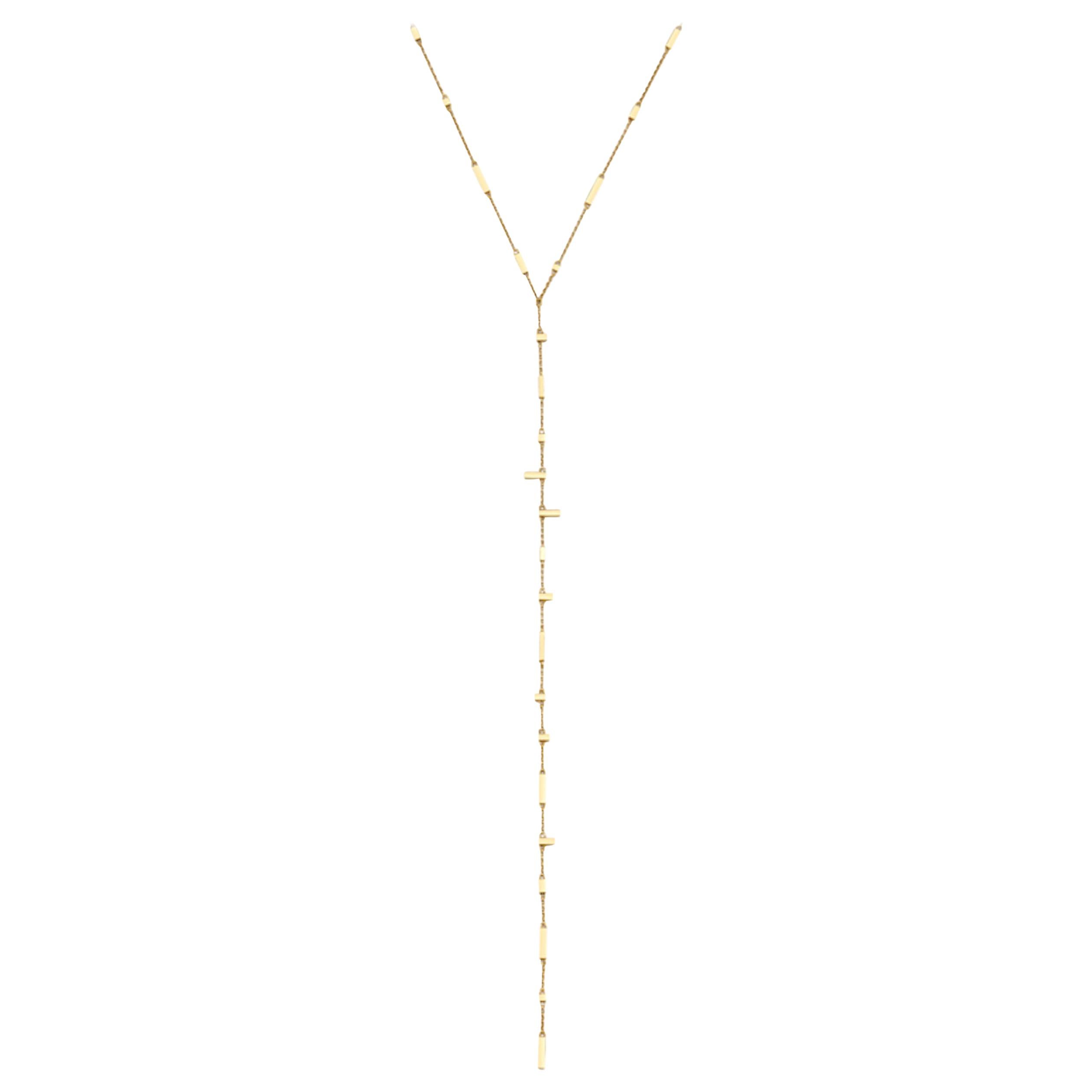 Deconstructed Rosary Line Lariat Necklace 18k Yellow Gold