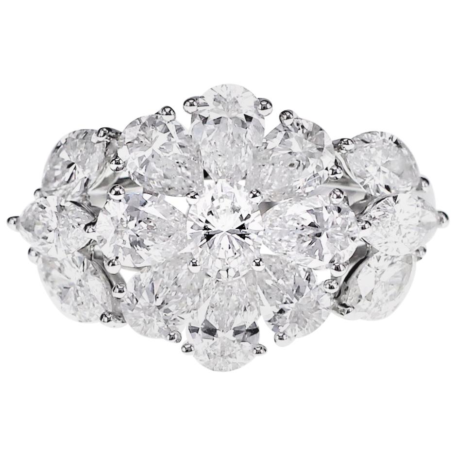 18 Karat Designer Ring Studded with 3.32 Carat White Diamond Shapes