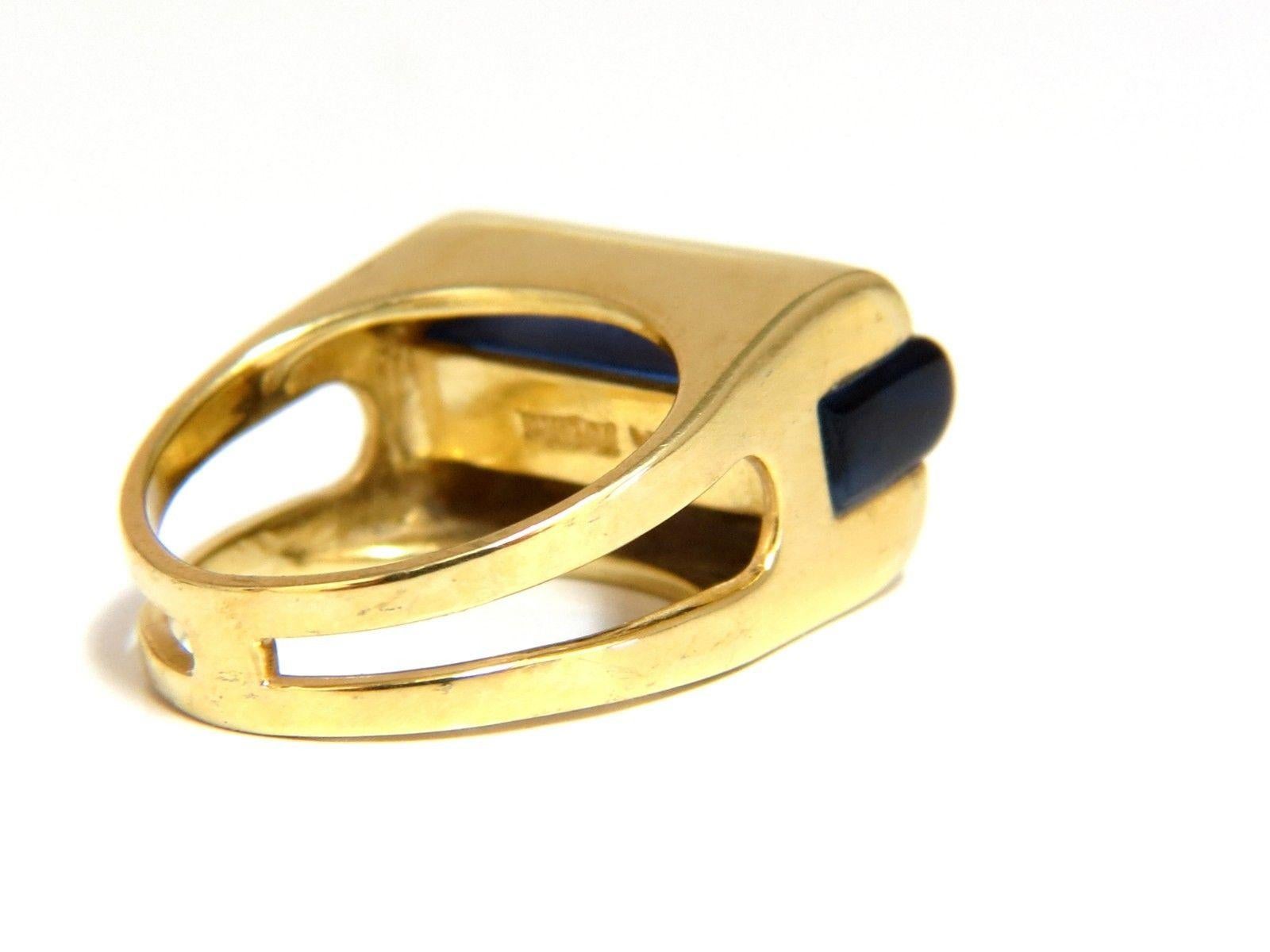 Designer: Toliro

Carved Blue Stone Ring

Sandwich Set

18kt. yellow gold 

5 Grams

Current ring size: 5

May not be resized
