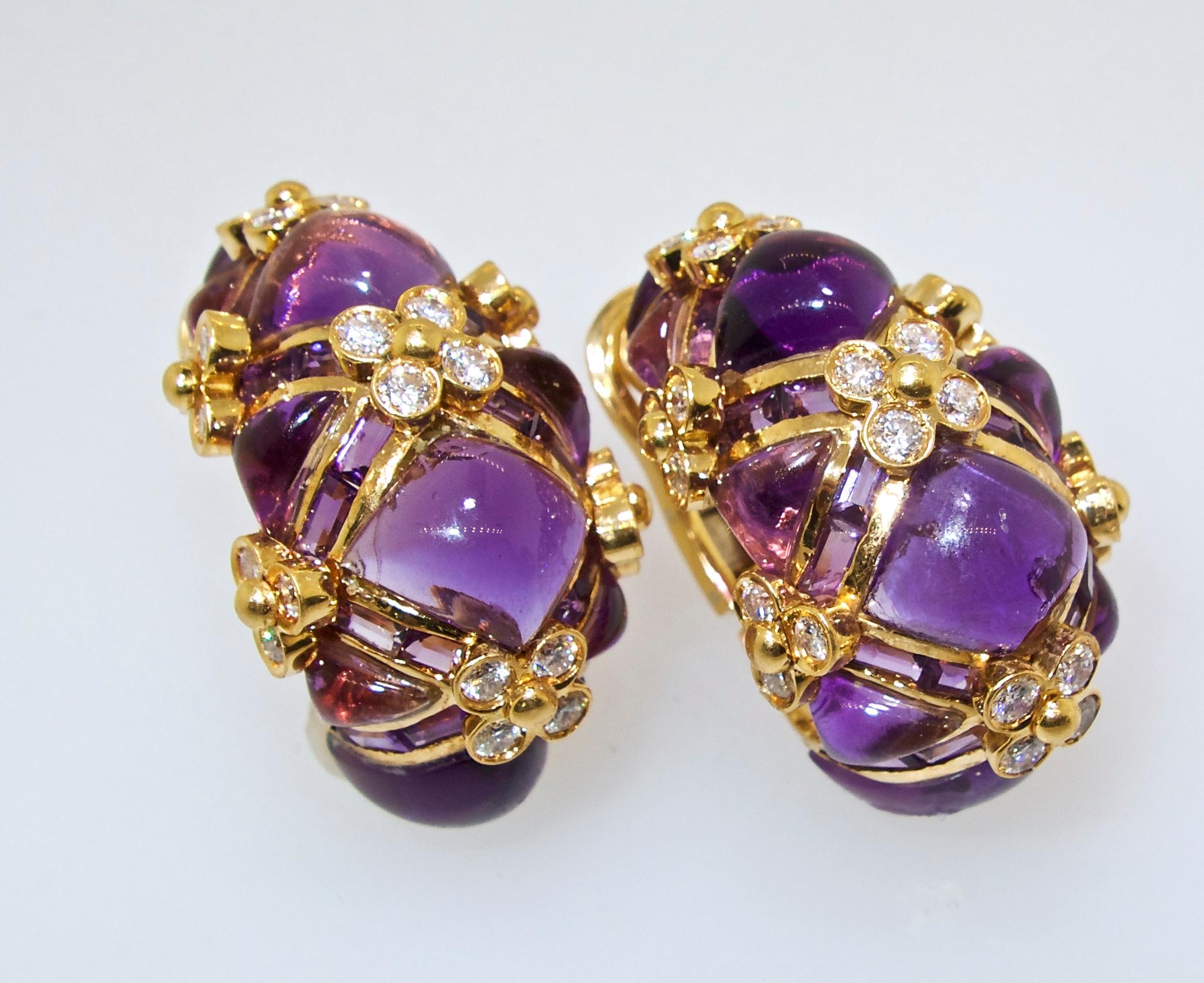 18 Karat Diamond and Amethyst Earrings (Moderne)