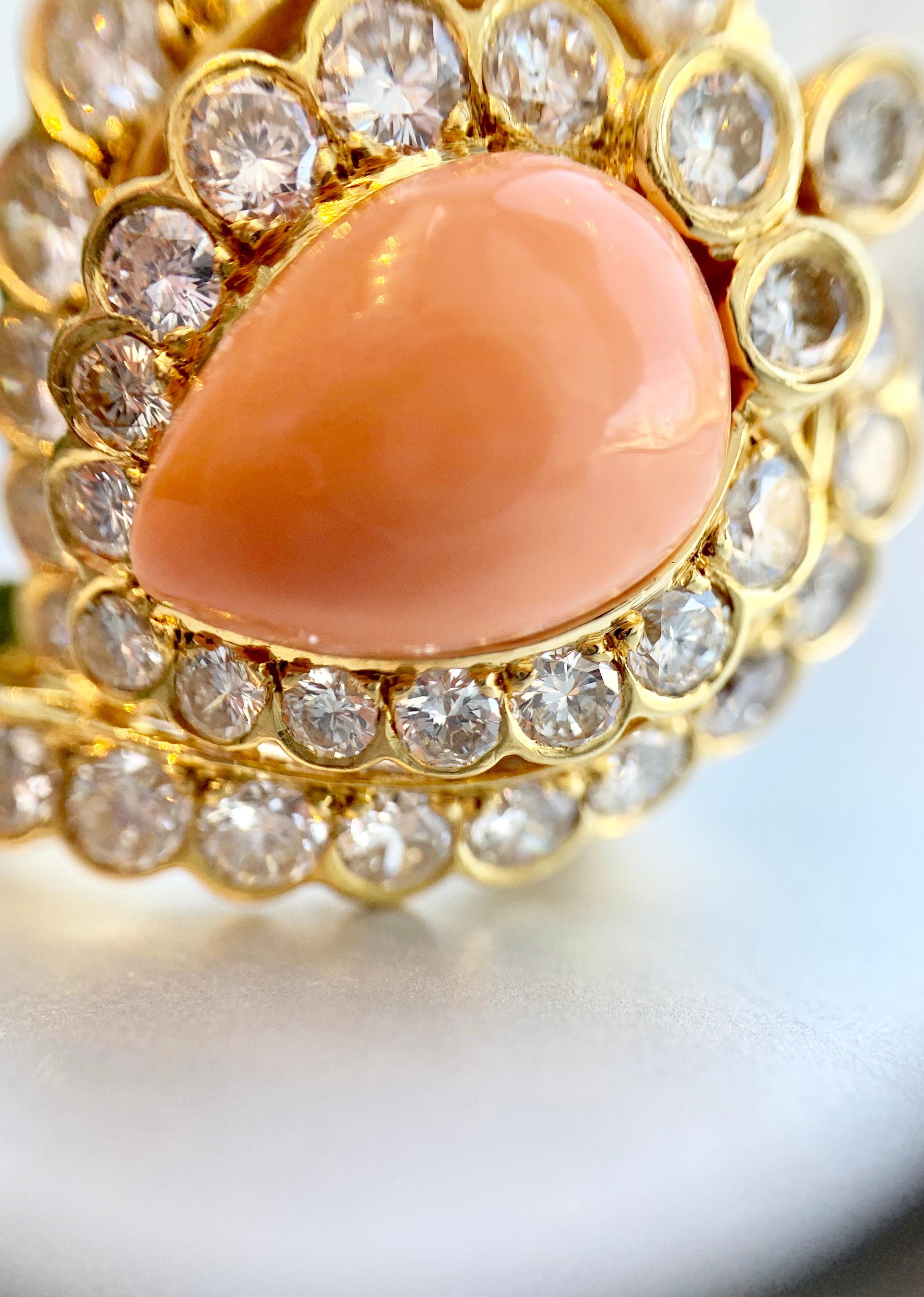 18 Karat Diamond and Coral Cocktail Ring For Sale 7