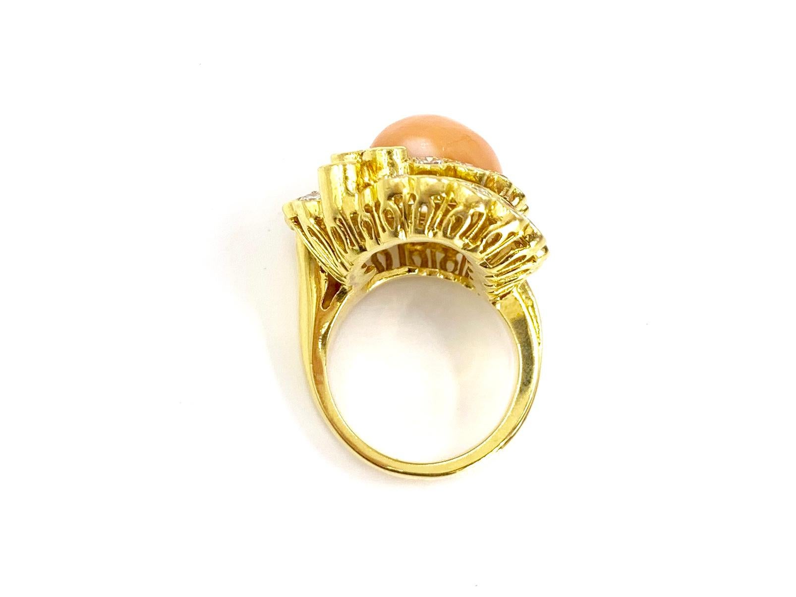 Women's 18 Karat Diamond and Coral Cocktail Ring For Sale