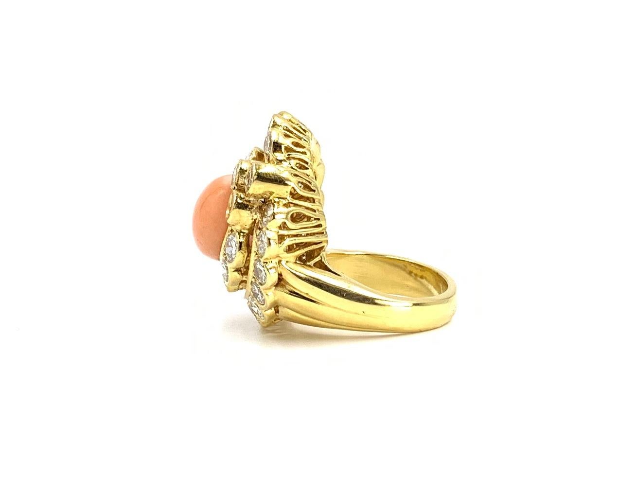 18 Karat Diamond and Coral Cocktail Ring For Sale 1