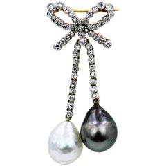 18 Karat Diamond and Cultured Pearl Brooch