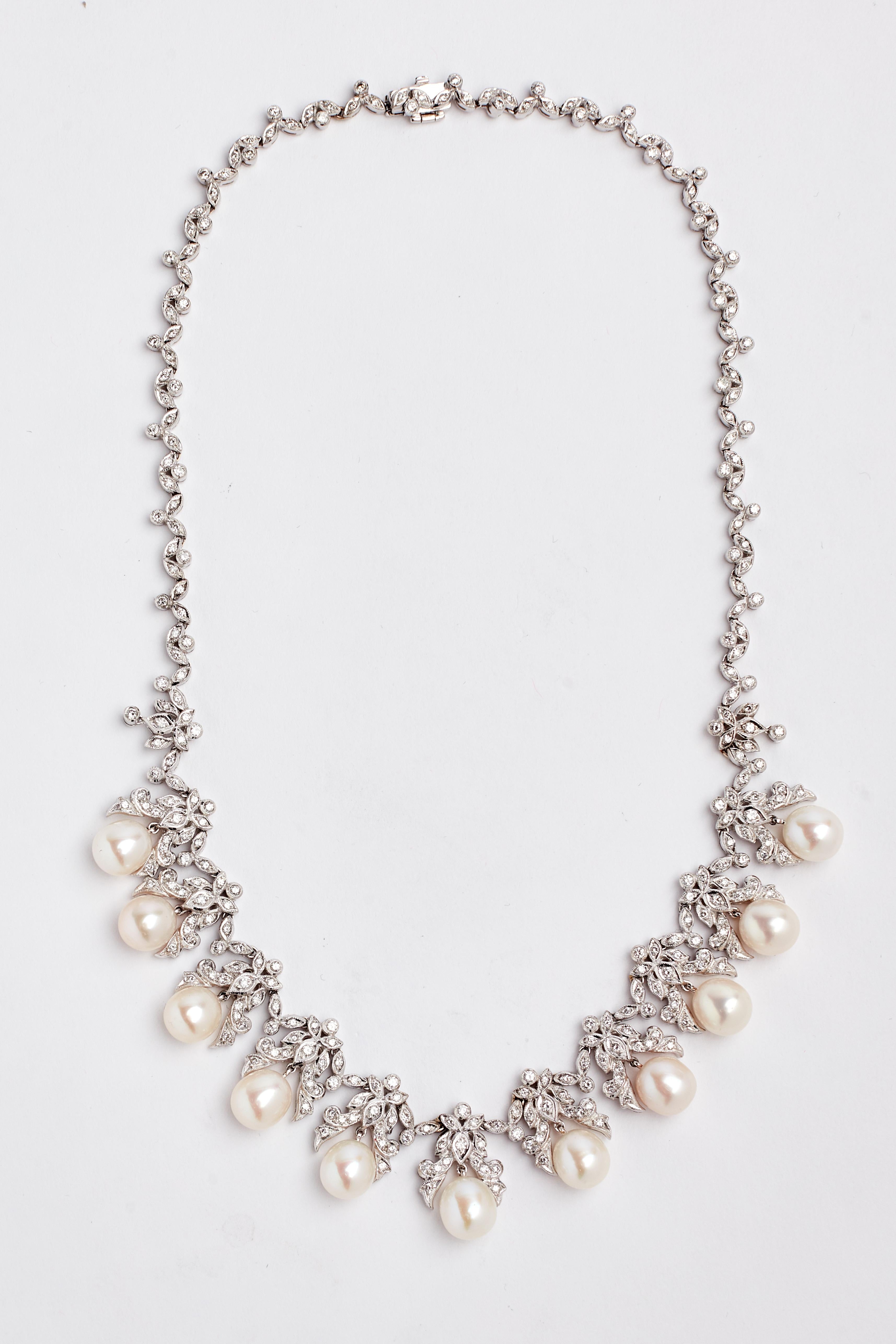 18 Karat Diamond and Cultured Pearl Necklace 1
