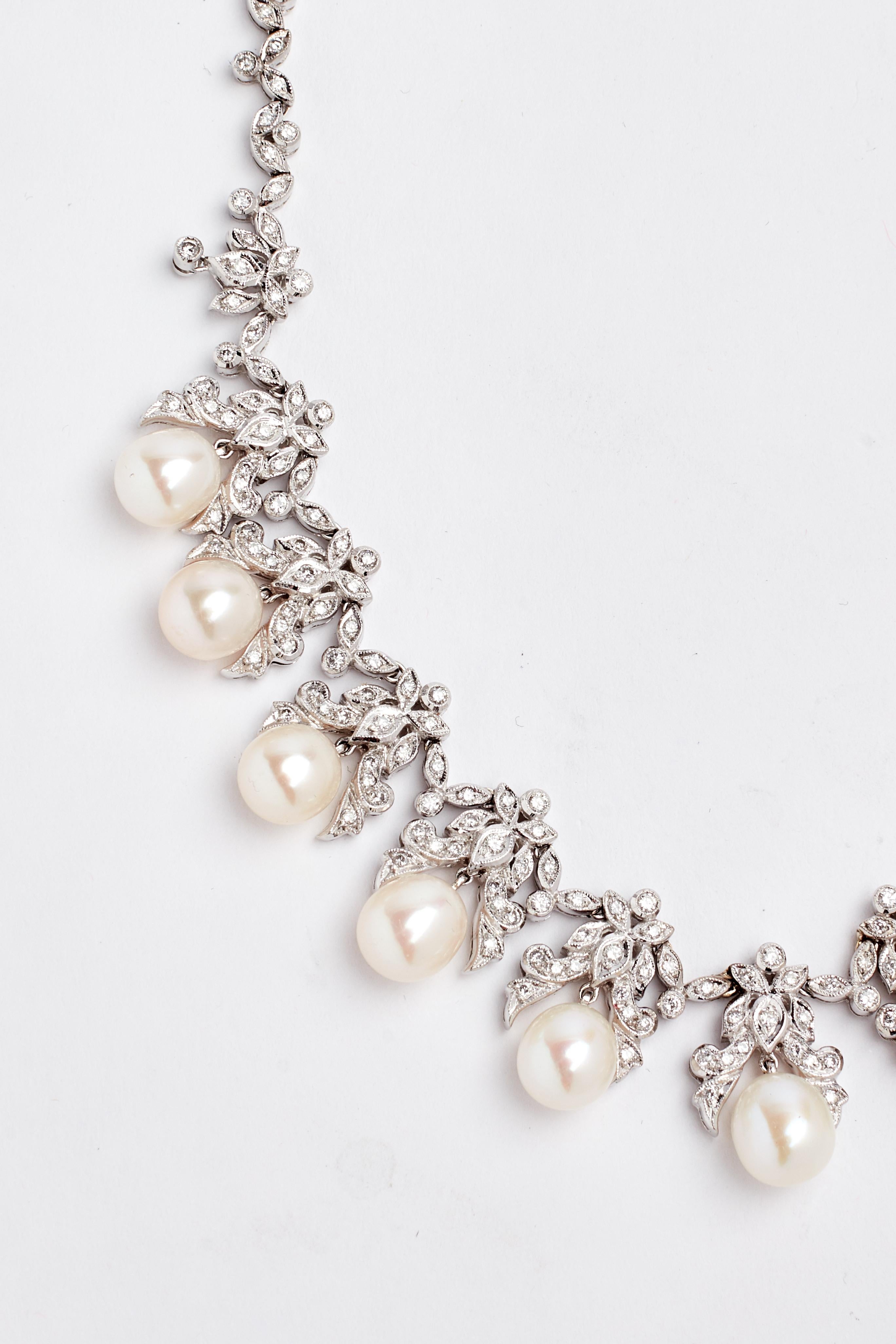 18 Karat Diamond and Cultured Pearl Necklace 2