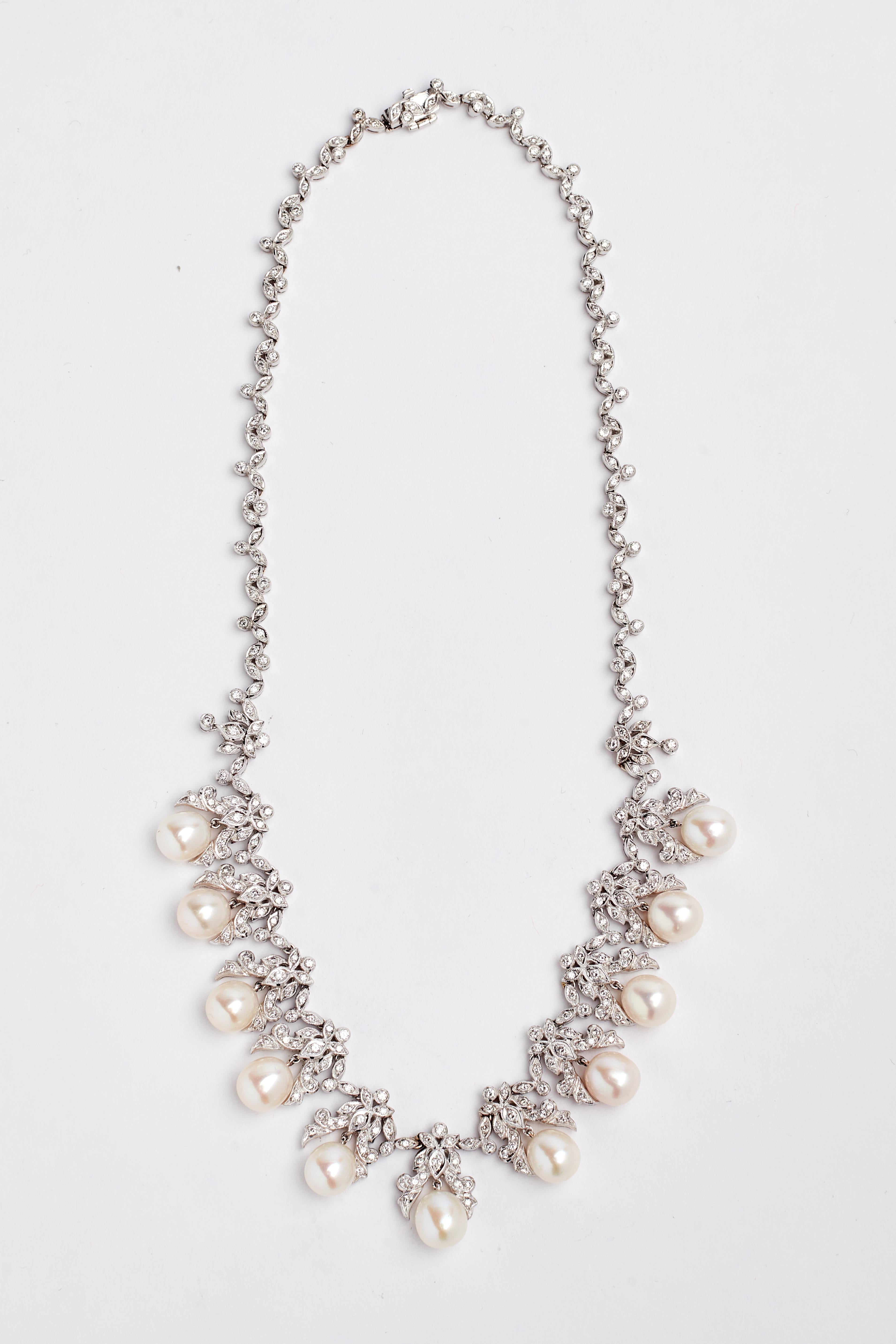 18 Karat Diamond and Cultured Pearl Necklace 3