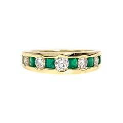 18 Karat Diamond and Emerald Band Vintage 18 Karat Diamond and Emerald Band