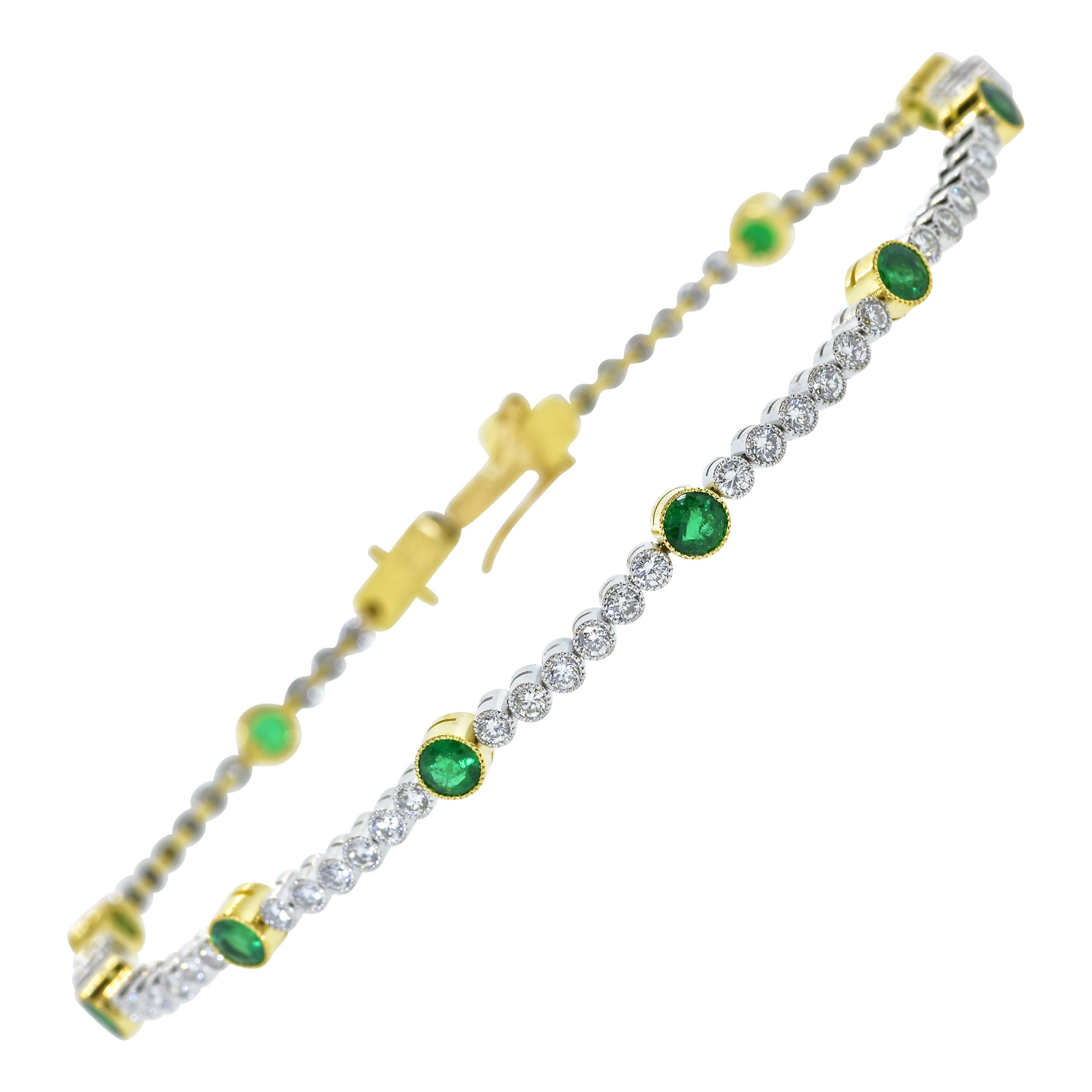 18 Karat, Diamond and Emerald Bracelet by Lucie Campbell, London