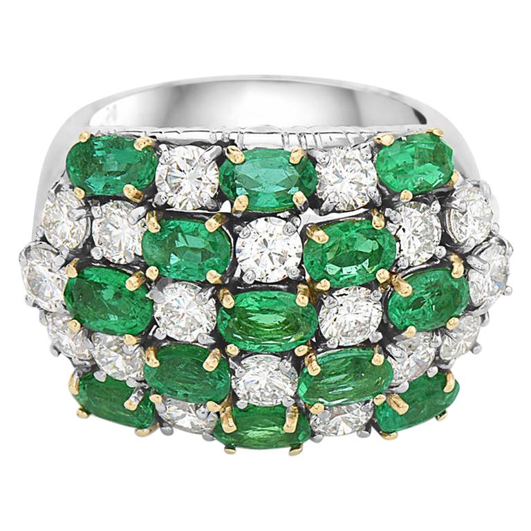 18 Karat Diamond and Emerald Cocktail Ring