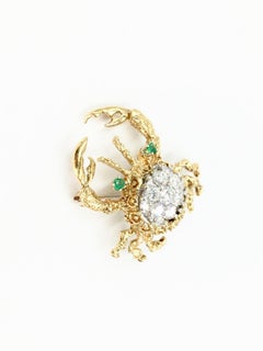 18 Karat Diamond and Emerald Crab Brooch