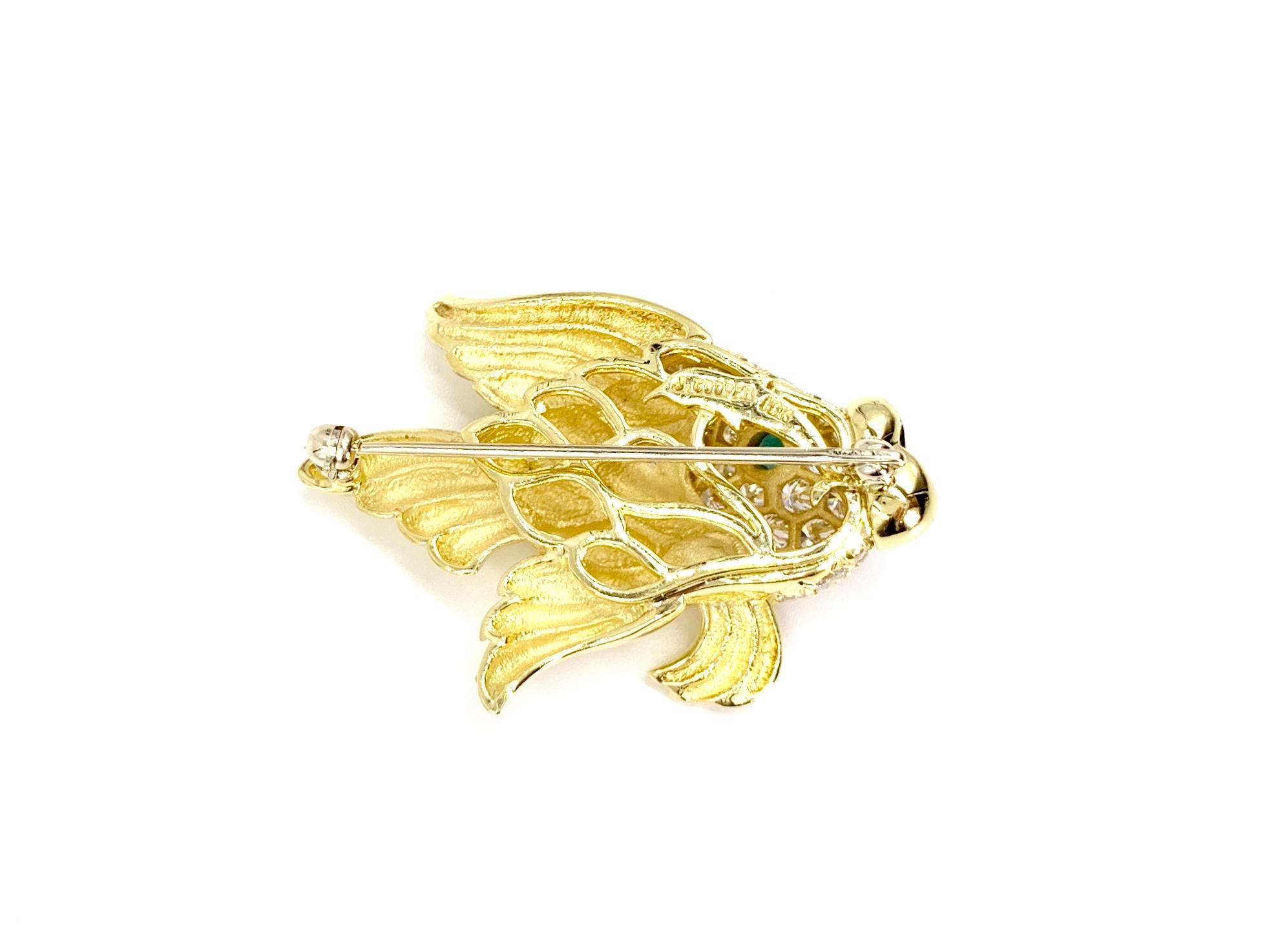 18 Karat Diamond and Emerald Fish Brooch In New Condition For Sale In Pikesville, MD