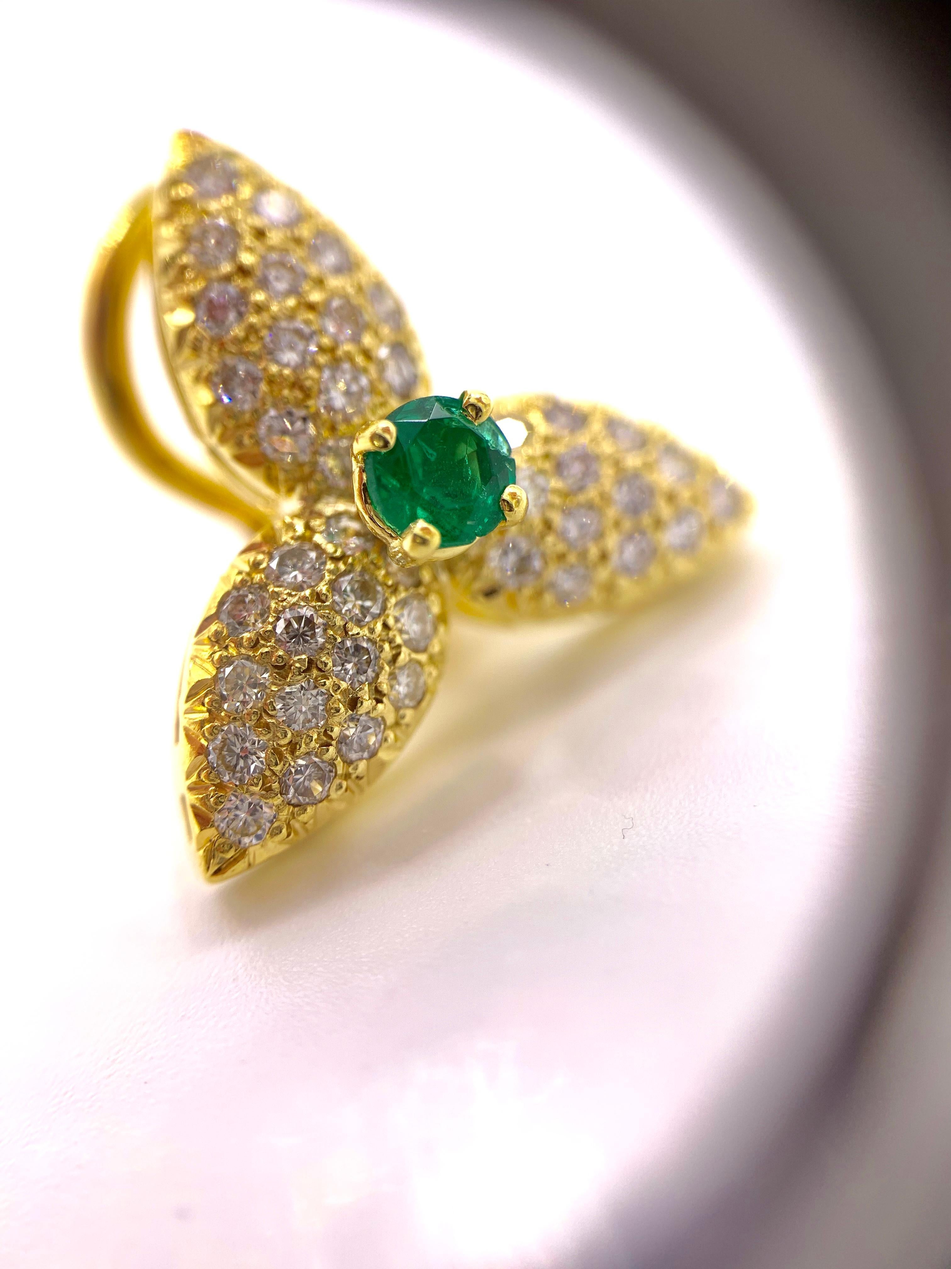 Women's 18 Karat Diamond and Emerald Floral Earrings For Sale
