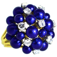 18 Karat Diamond and Enamel Large Ring, circa 1975