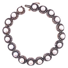 Retro 18 Karat Diamond and Pearl Bracelet Estate Jewelry