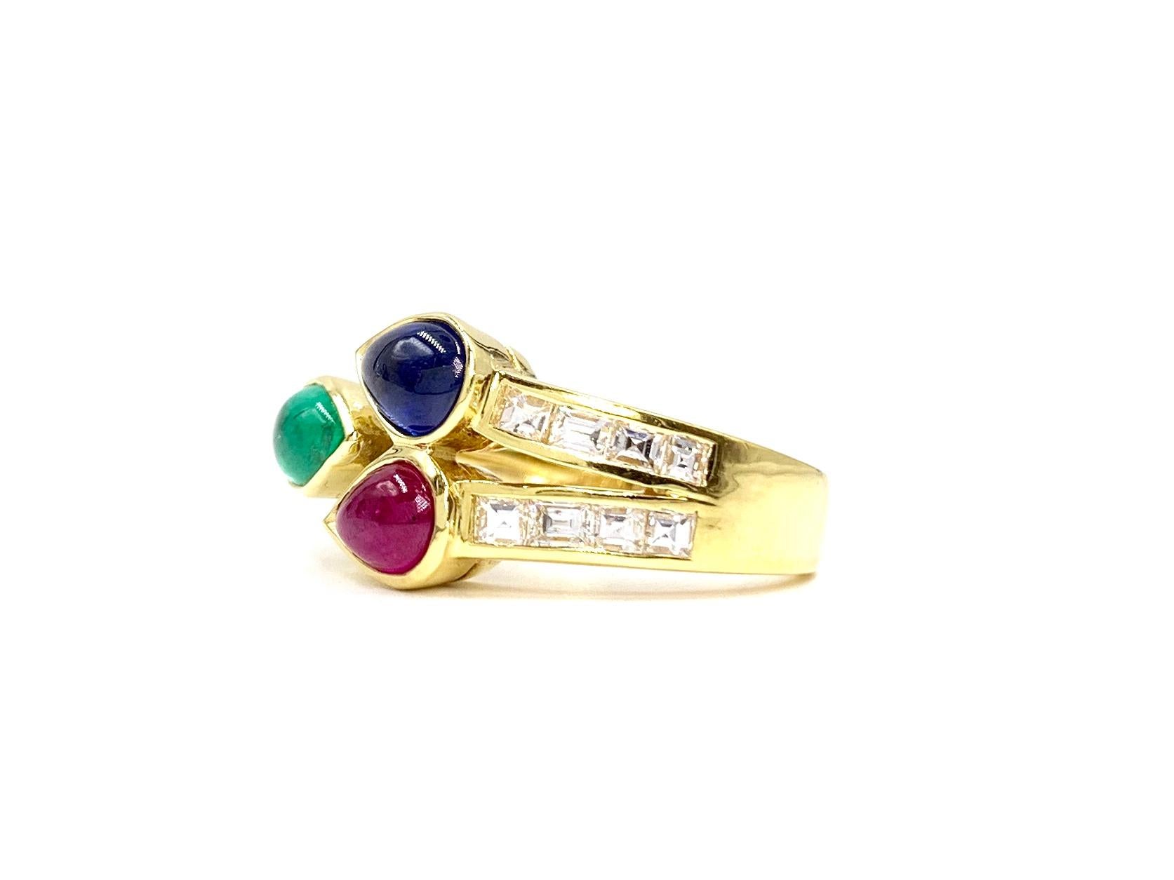 Women's 18 Karat Diamond and Precious Gemstone Bypass Modern Ring