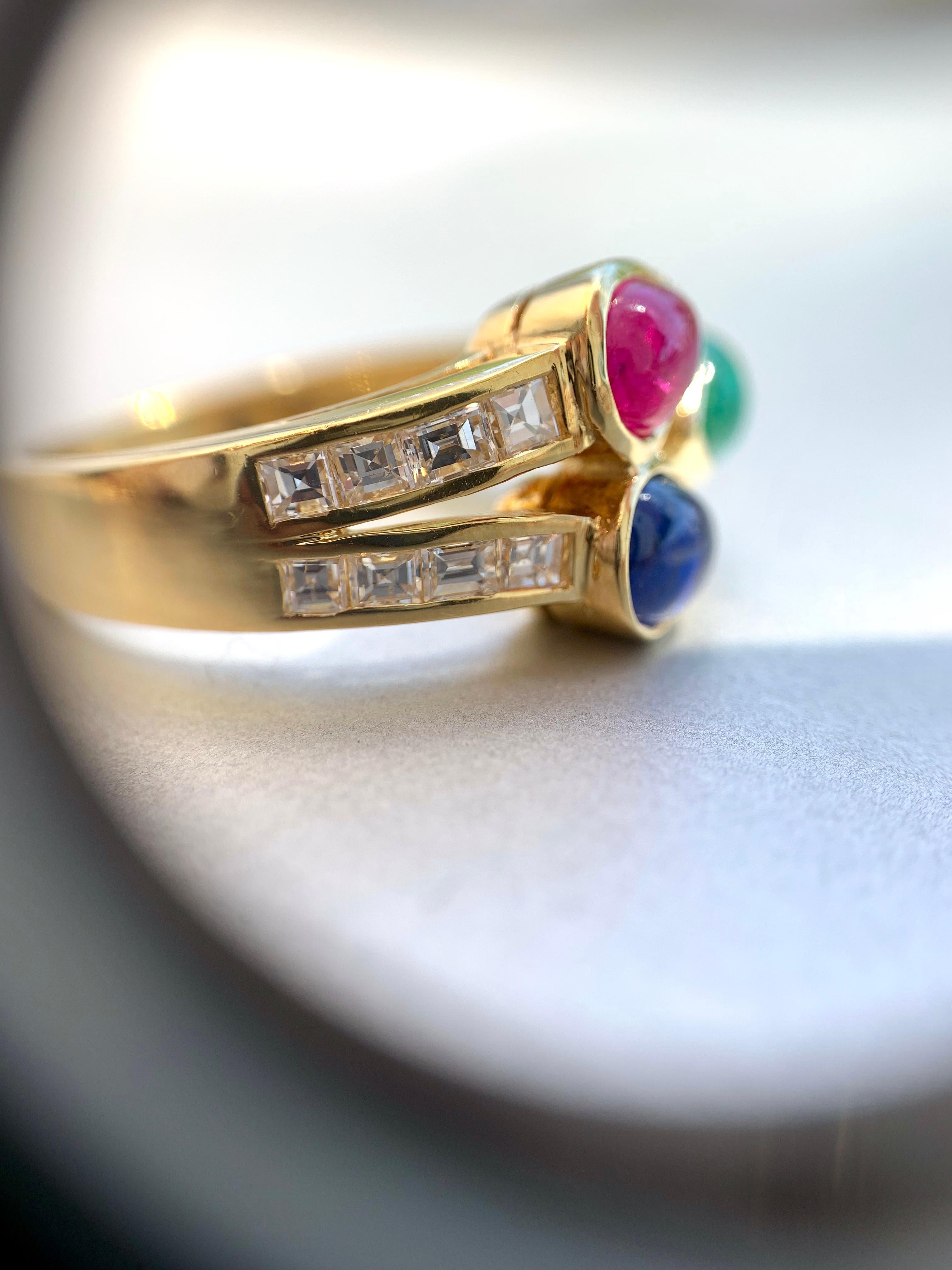 18 Karat Diamond and Precious Gemstone Bypass Modern Ring 2