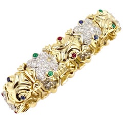 18 Karat Diamond and Precious Gemstone Link Bracelet