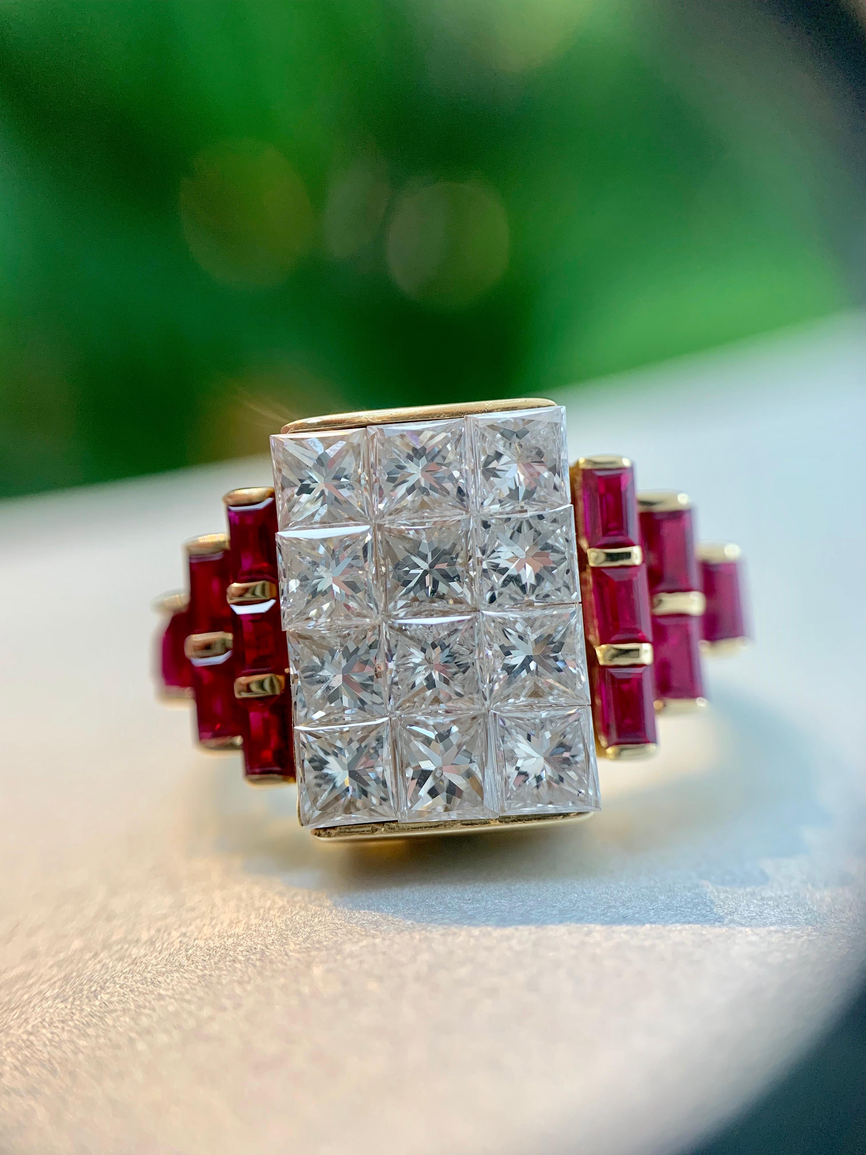 18 Karat Diamond and Ruby Cocktail Ring For Sale 5