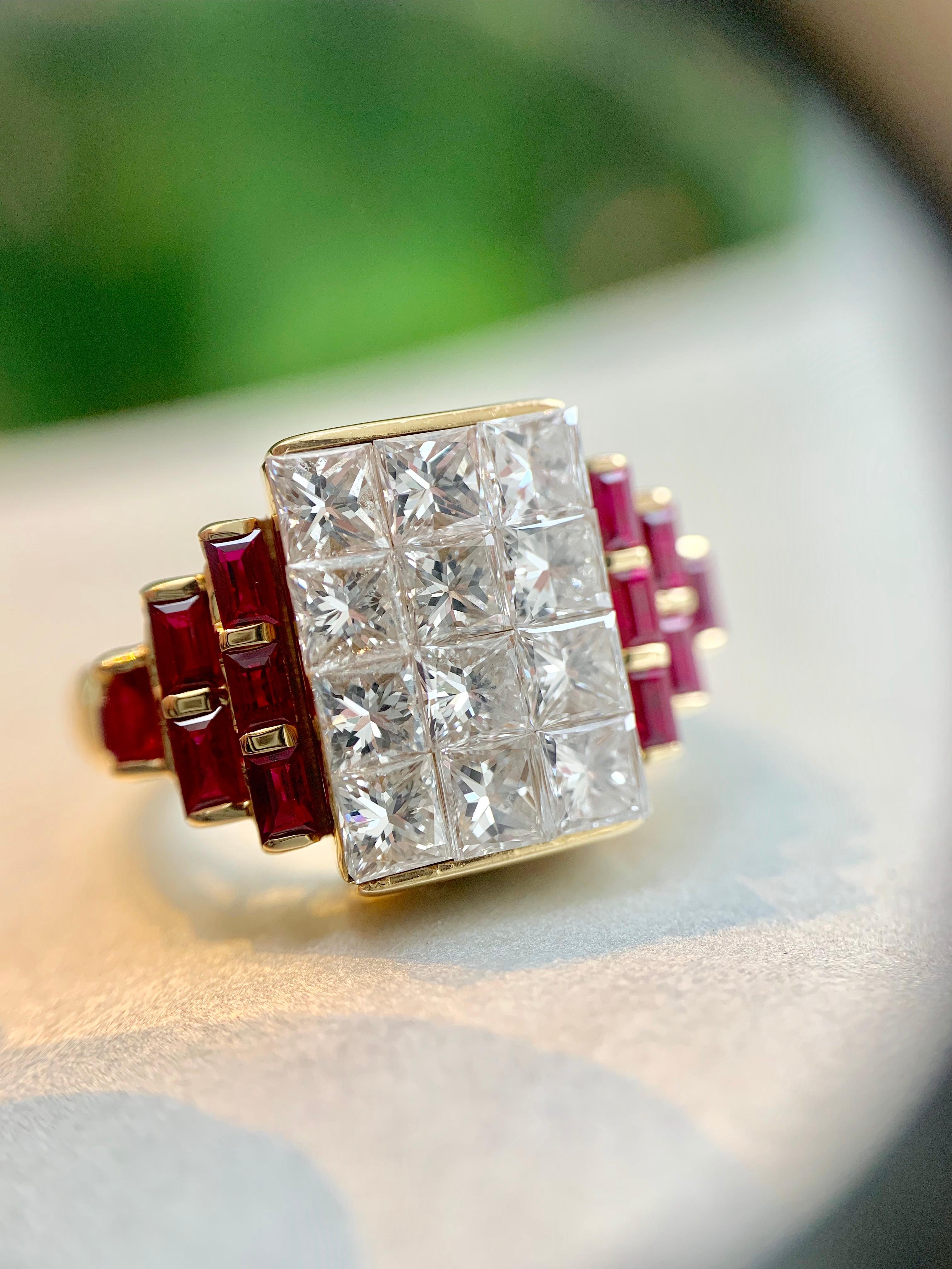 18 Karat Diamond and Ruby Cocktail Ring For Sale 6