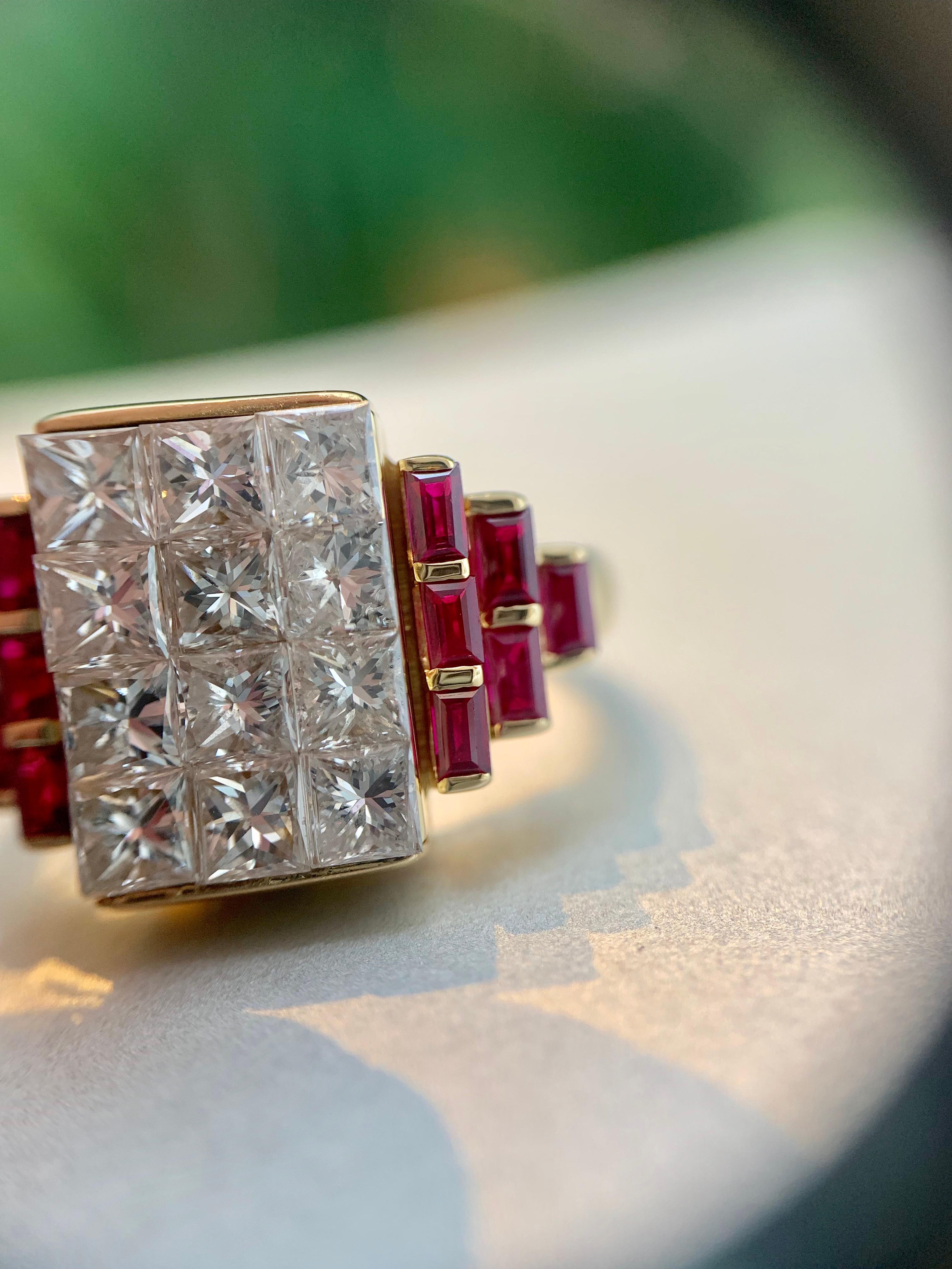 18 Karat Diamond and Ruby Cocktail Ring For Sale 7