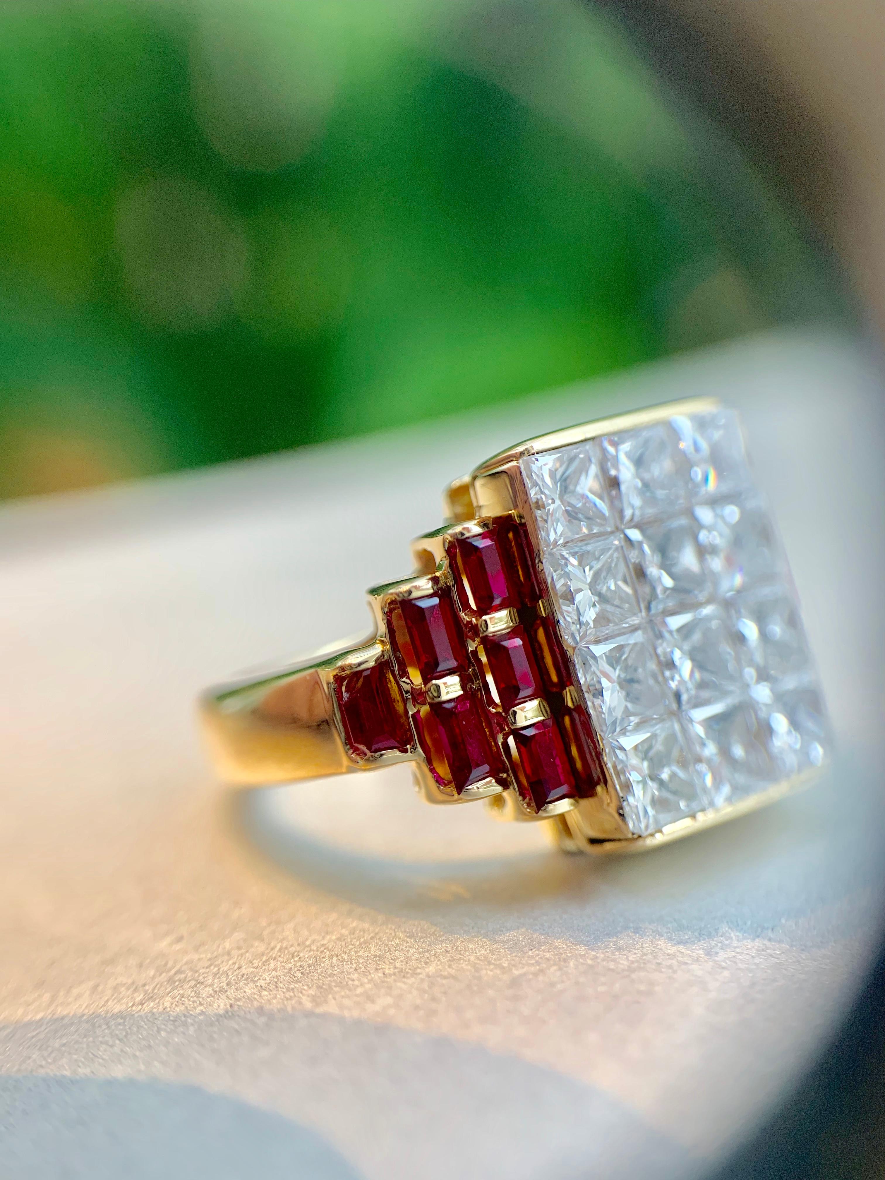 18 Karat Diamond and Ruby Cocktail Ring For Sale 8