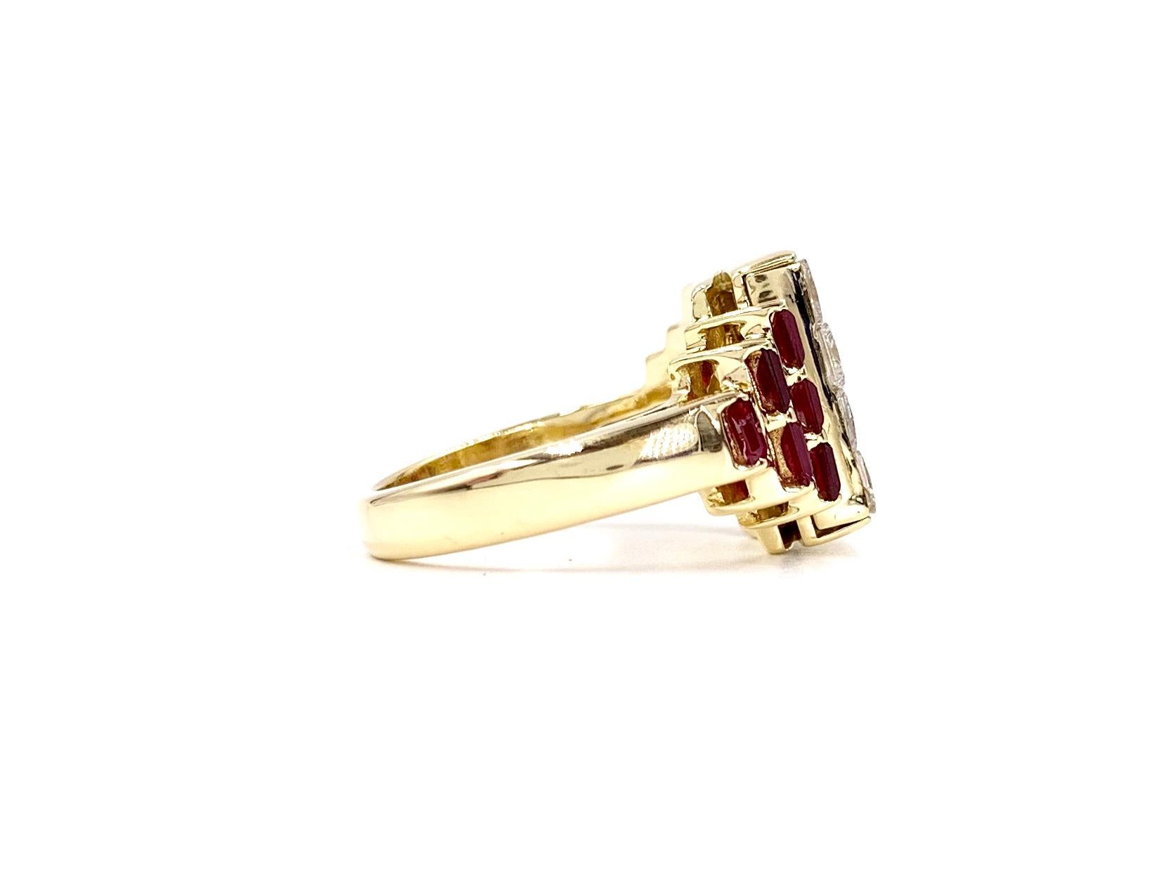 Art Deco 18 Karat Diamond and Ruby Cocktail Ring For Sale
