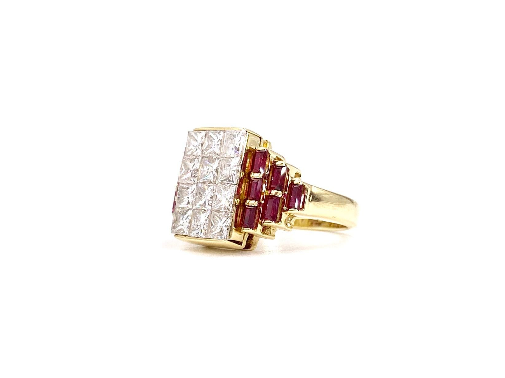 Women's 18 Karat Diamond and Ruby Cocktail Ring For Sale