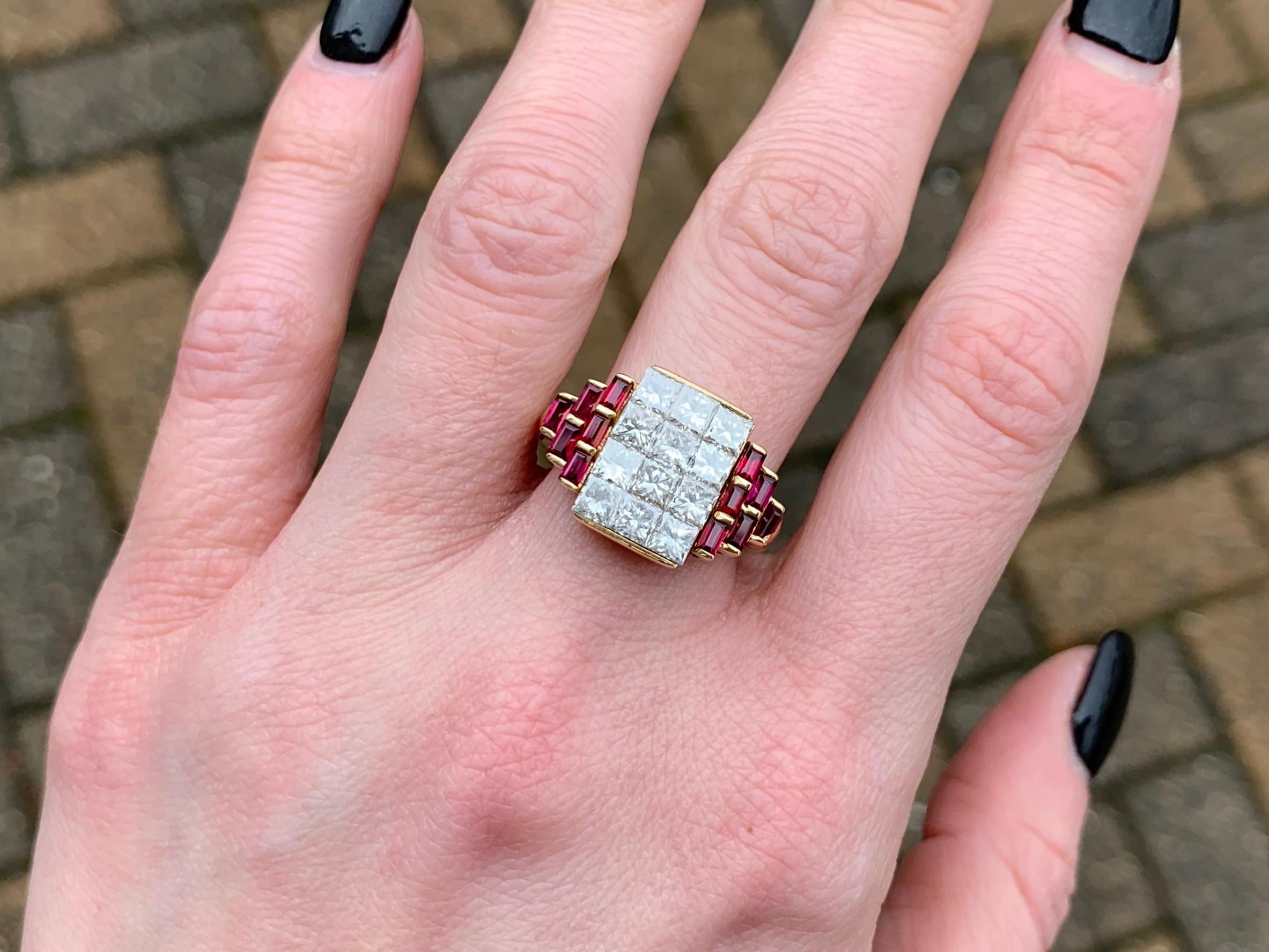 18 Karat Diamond and Ruby Cocktail Ring For Sale 3