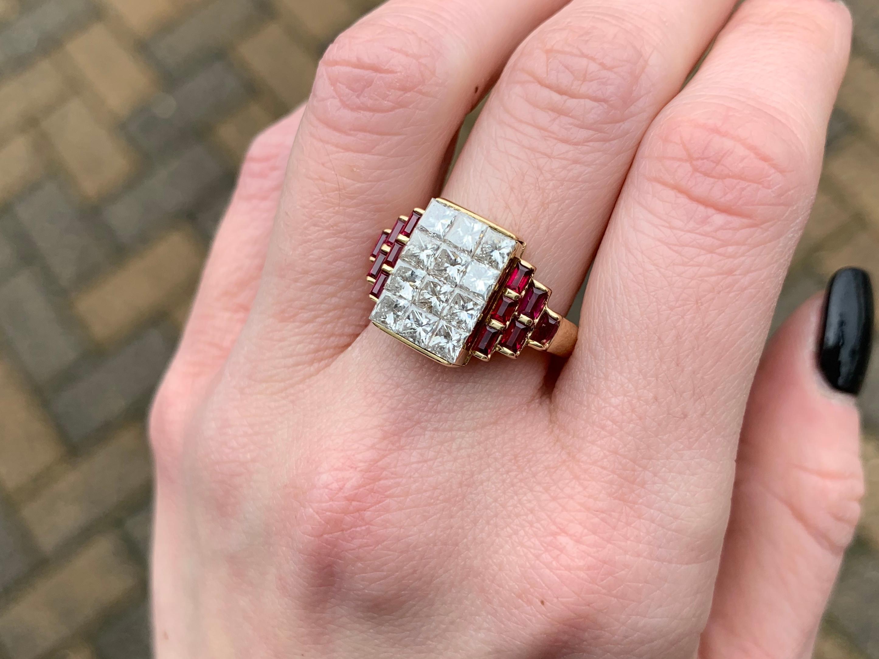 18 Karat Diamond and Ruby Cocktail Ring For Sale 4